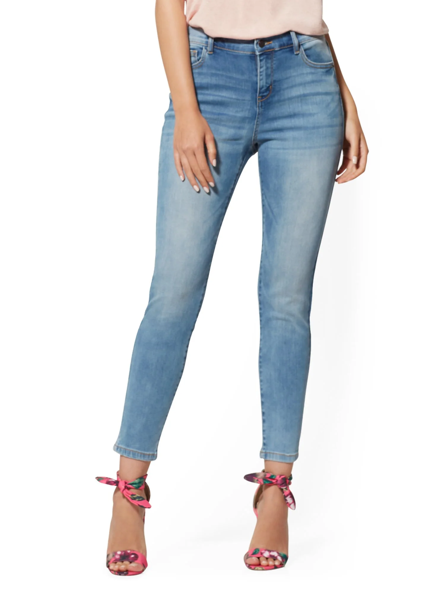 Mid-Rise Super-Skinny Ankle Jeans - Blue Angel