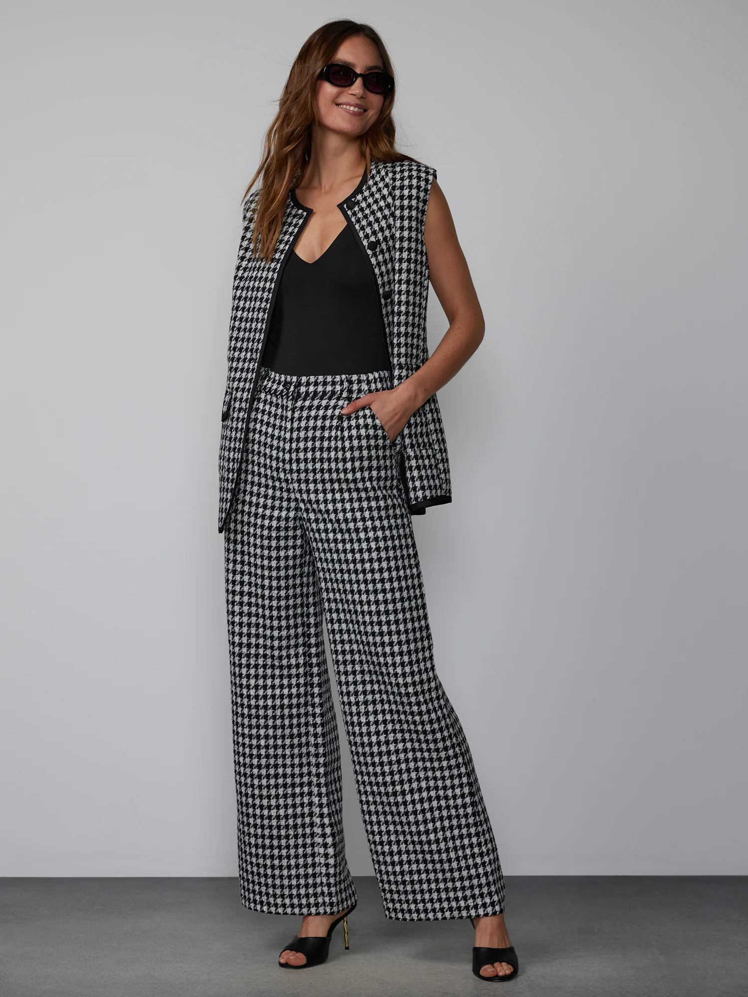 Mini Houndstooth Wide Leg Pant