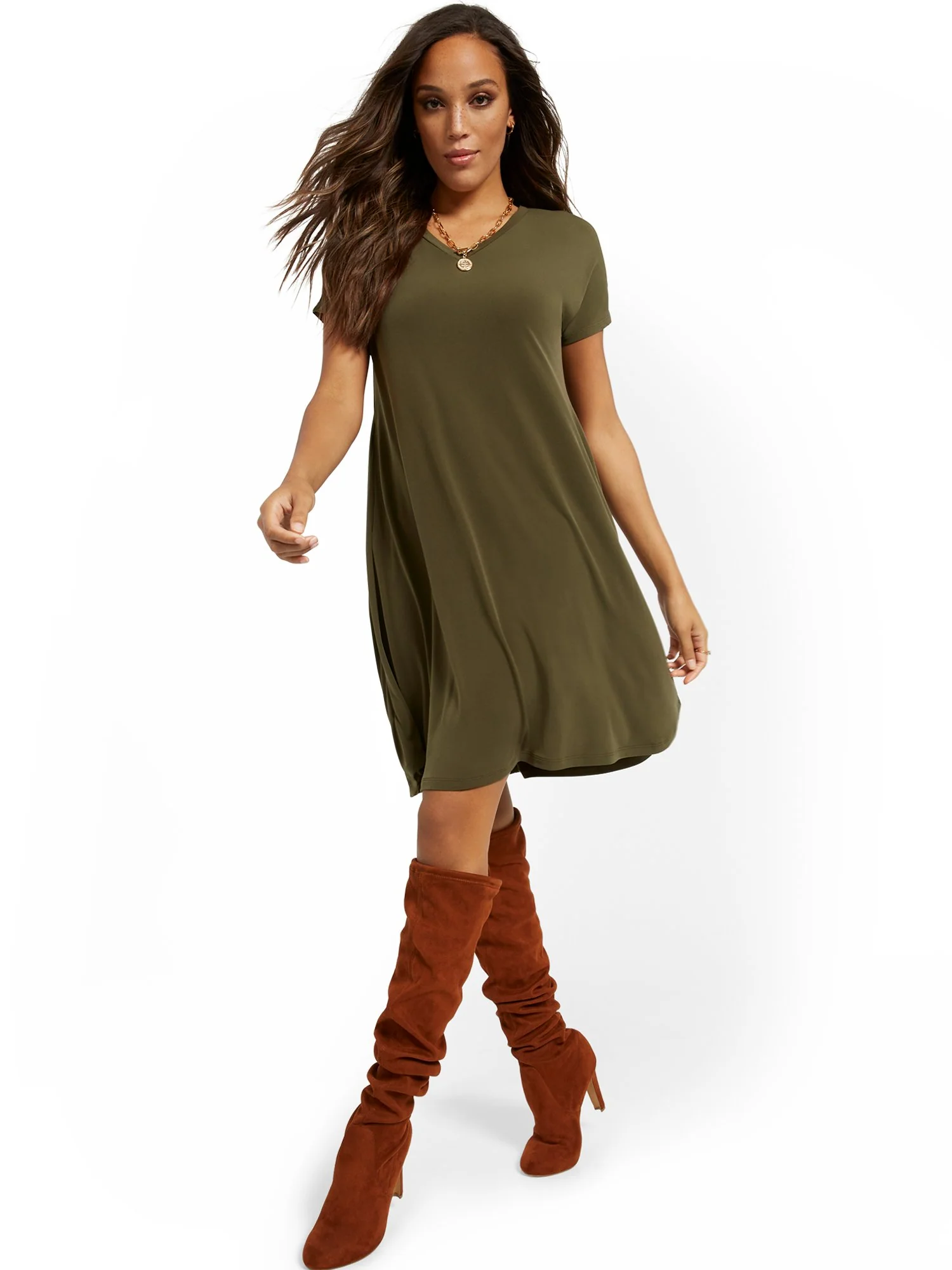 Mini V-Neck T-Shirt Dress - Image 5