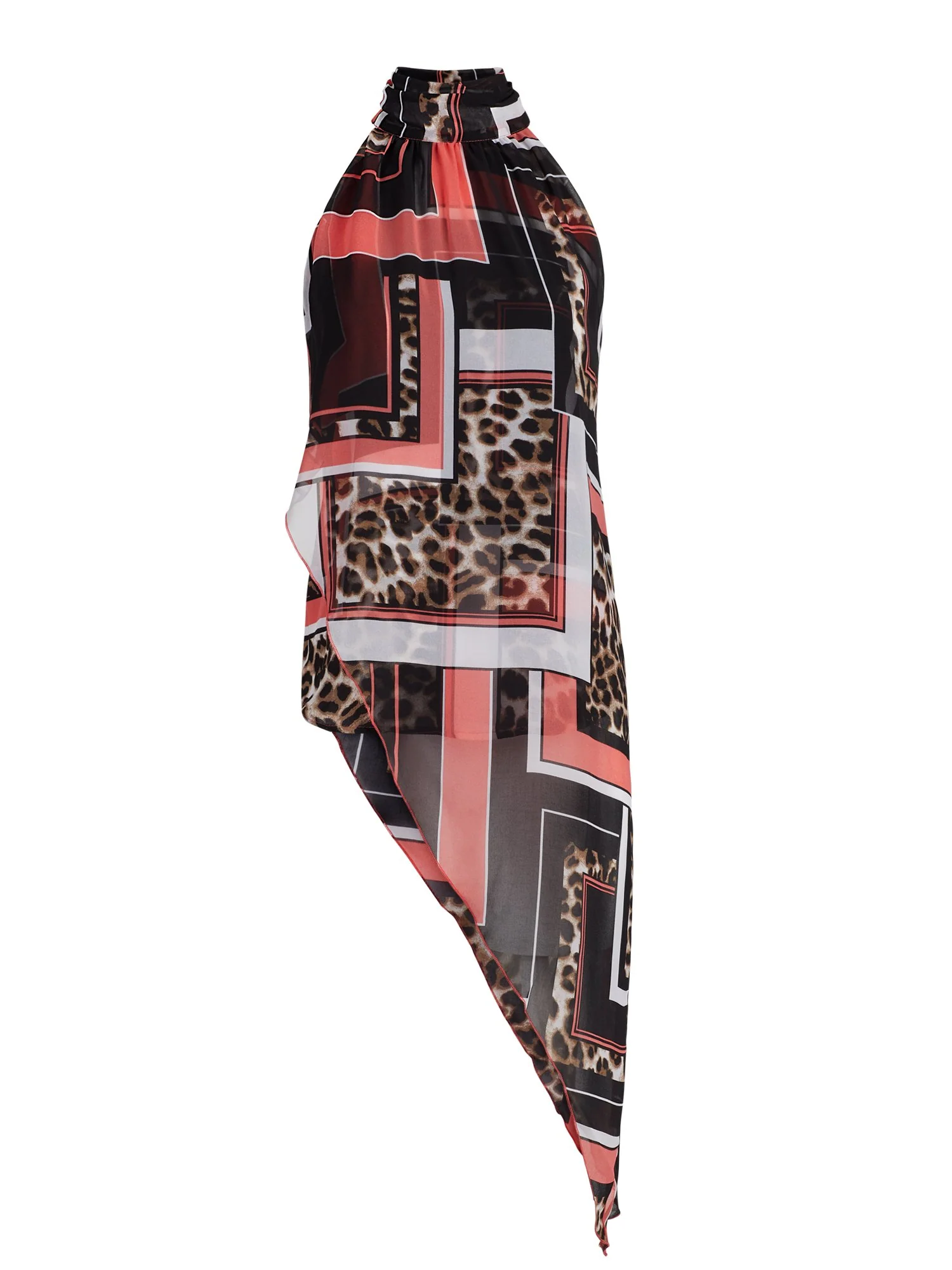 Mixed Animal Print Asymmetrical Halter Top
