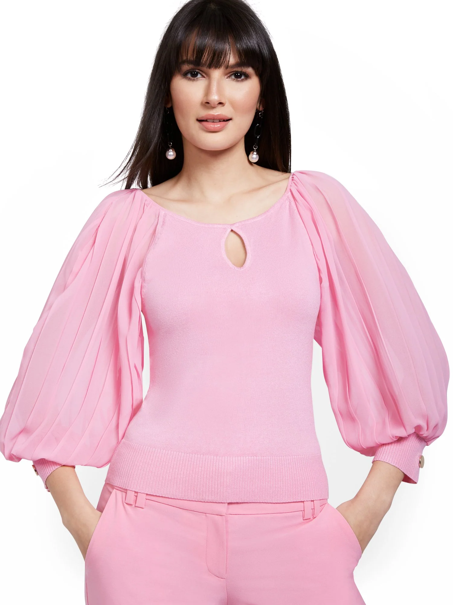 Mixed Media Balloon-Sleeve Sweater - Image 6