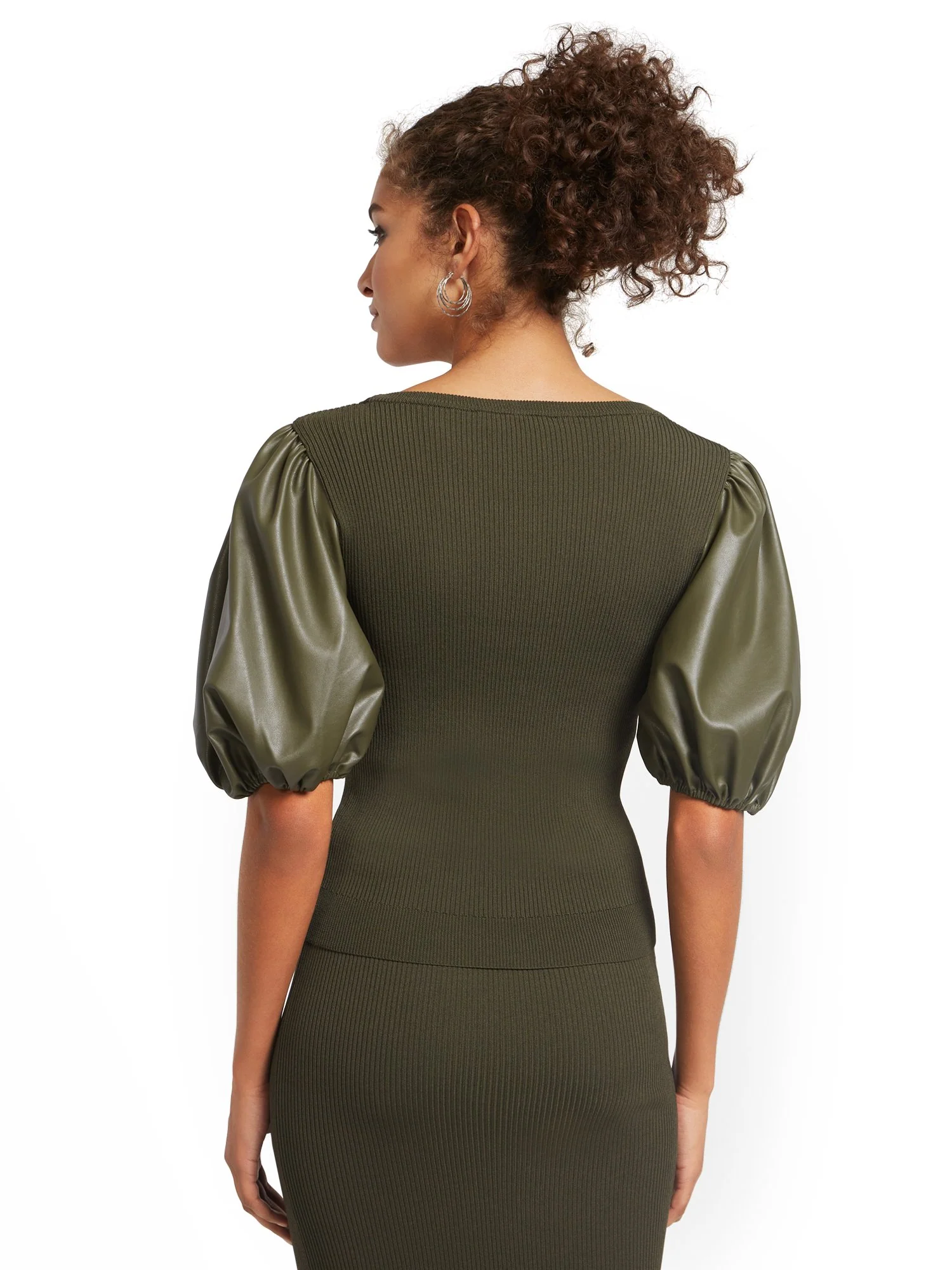 Mixed Media Puff-Sleeve Sweater - Image 3