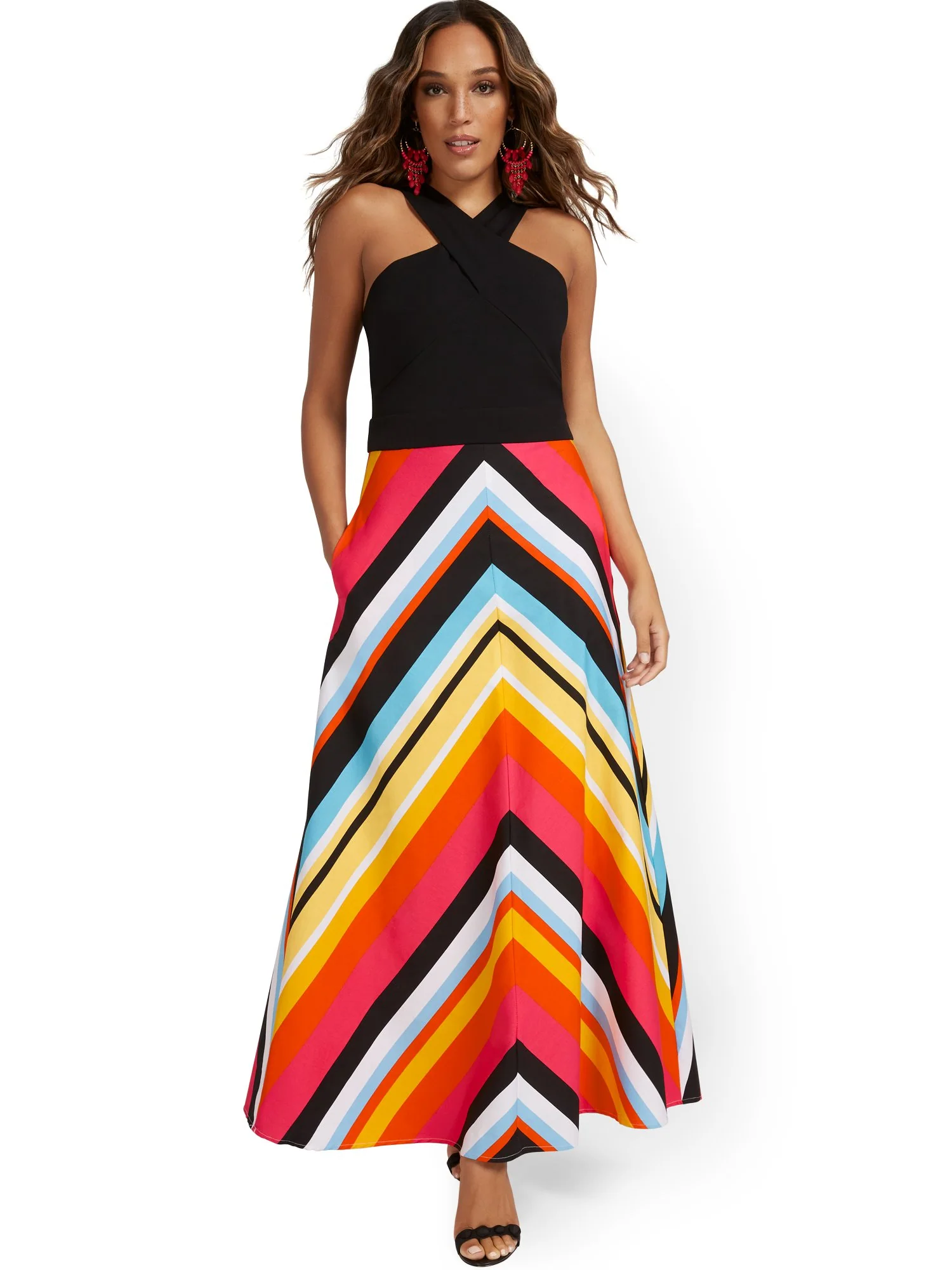 Mixed Media Stripe Maxi Dress - Image 2