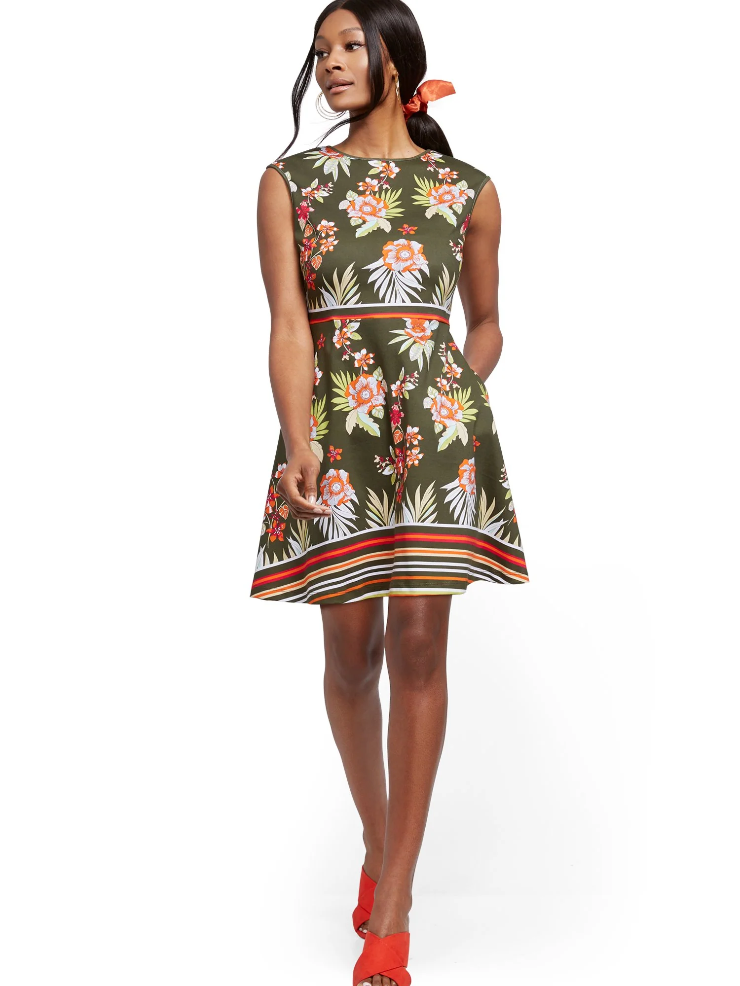 Mixed-Print Fit and Flare Dress - Image 8
