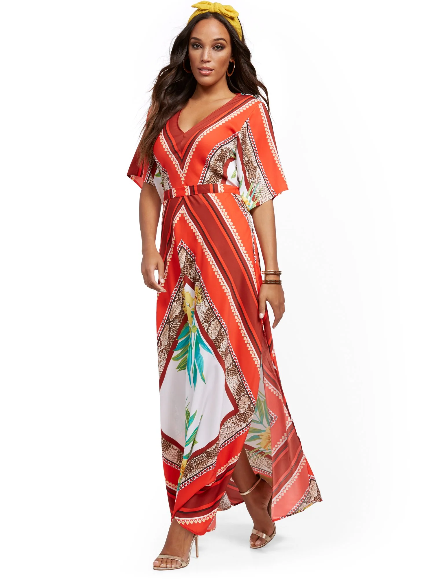 Mixed-Print Maxi Dress