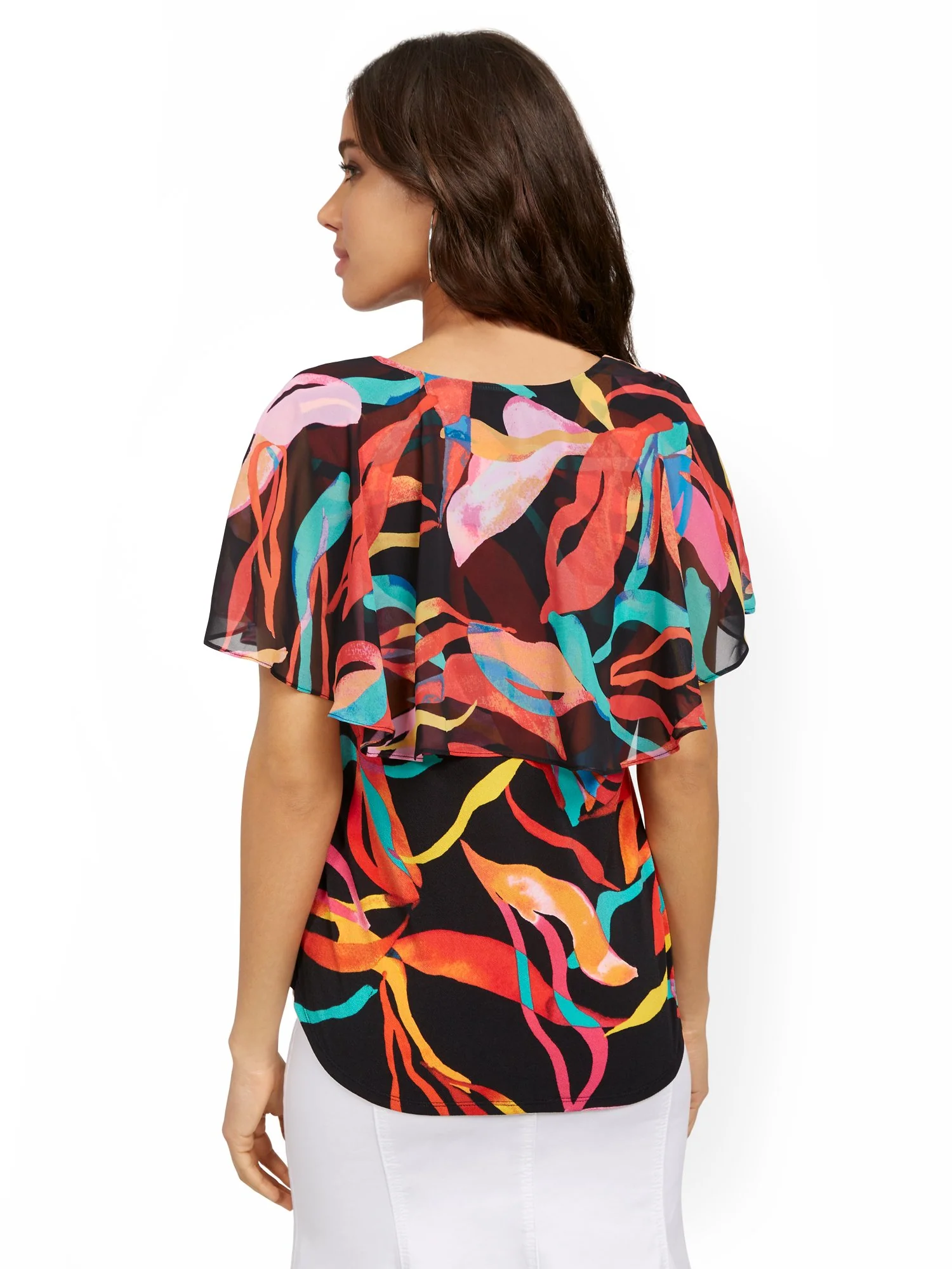 Mixed-Print Ruffle Cape Top - Image 3