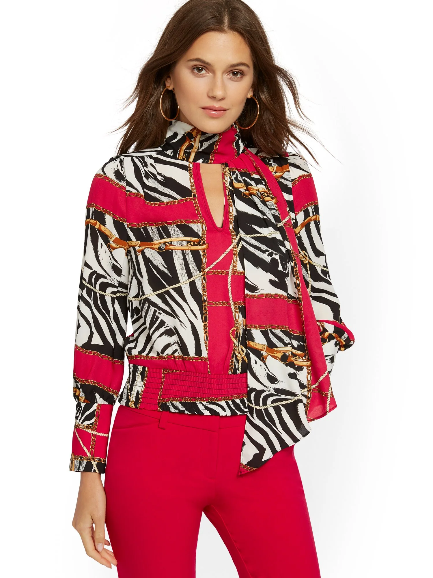Mixed-Print Tie-Neck Blouse - 7th Avenue - Image 2