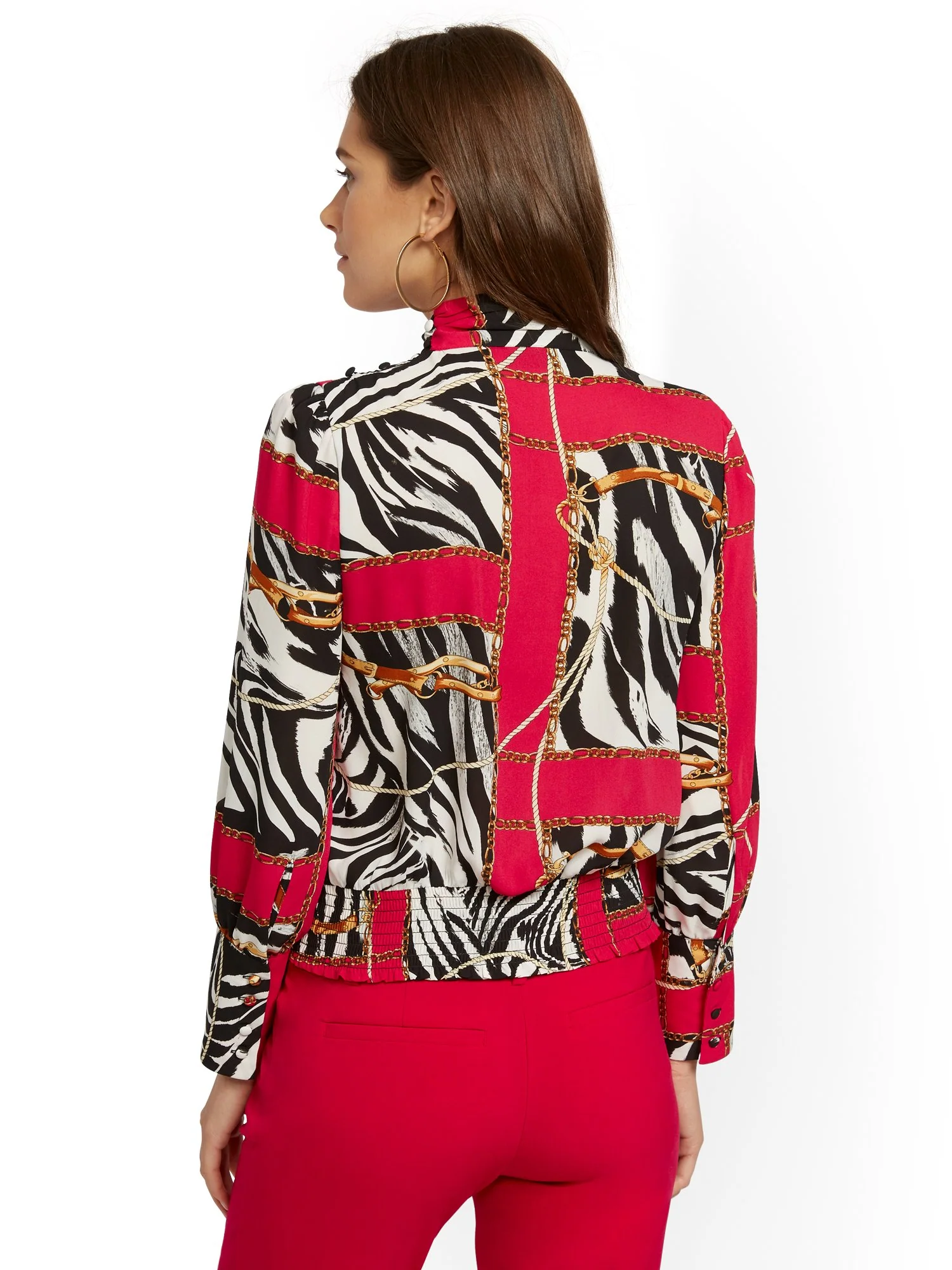Mixed-Print Tie-Neck Blouse - 7th Avenue - Image 3