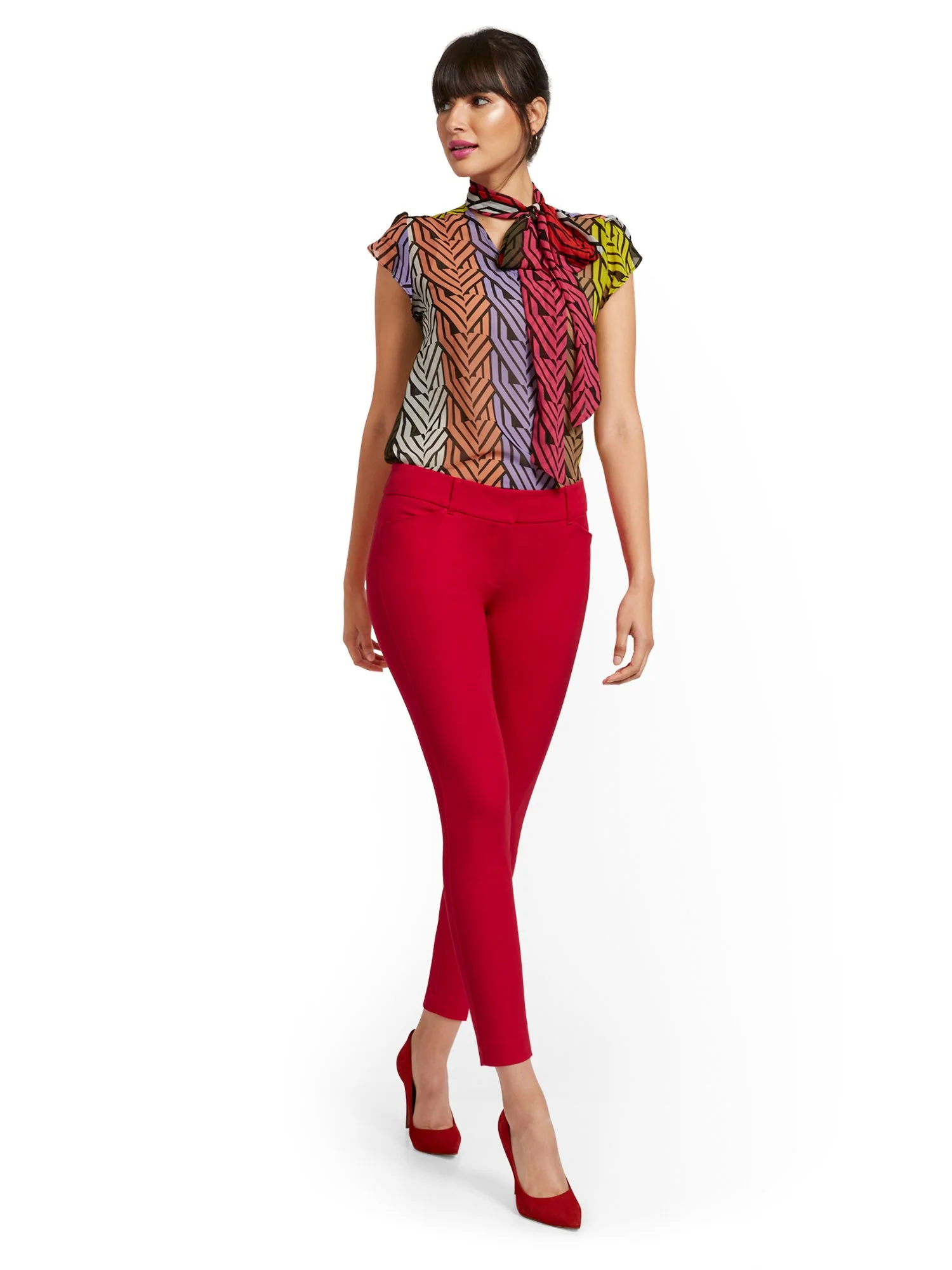 Mixed-Print Tulip-Sleeve Bow Blouse - 7th Avenue - Image 4