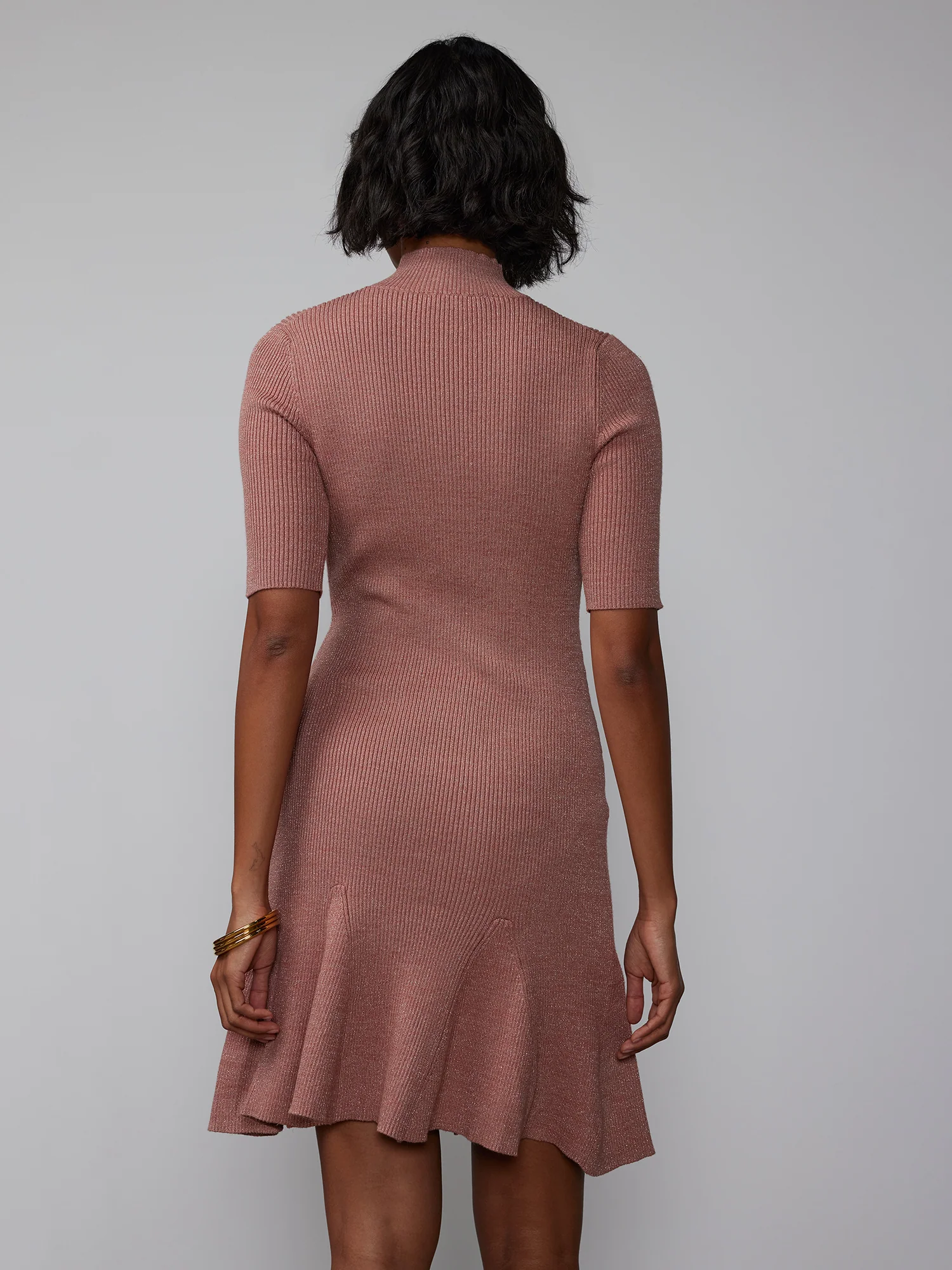 Mock Godet Metallic Flare Sweater Dress - Image 3