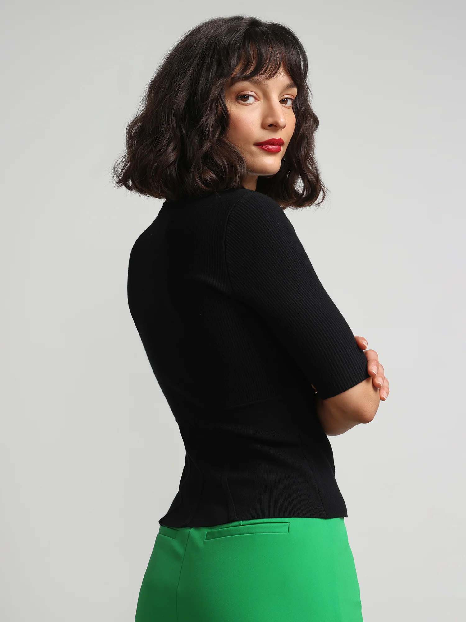 Mock-Neck Cut-Out Contour Sweater - Image 3