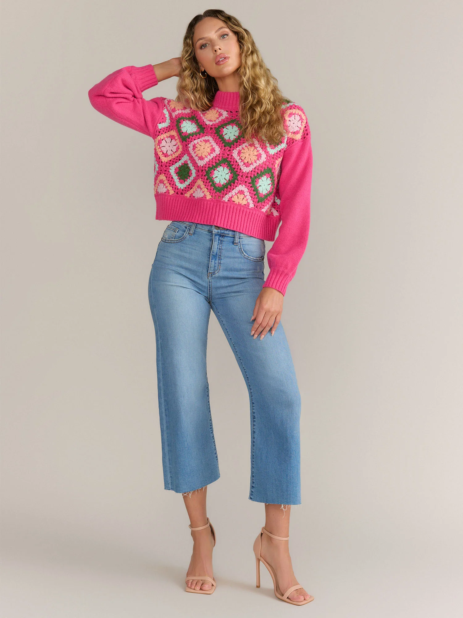 Dreamers Mock Neck Granny Crochet Open Front Sweater - Brands We Love - Image 2