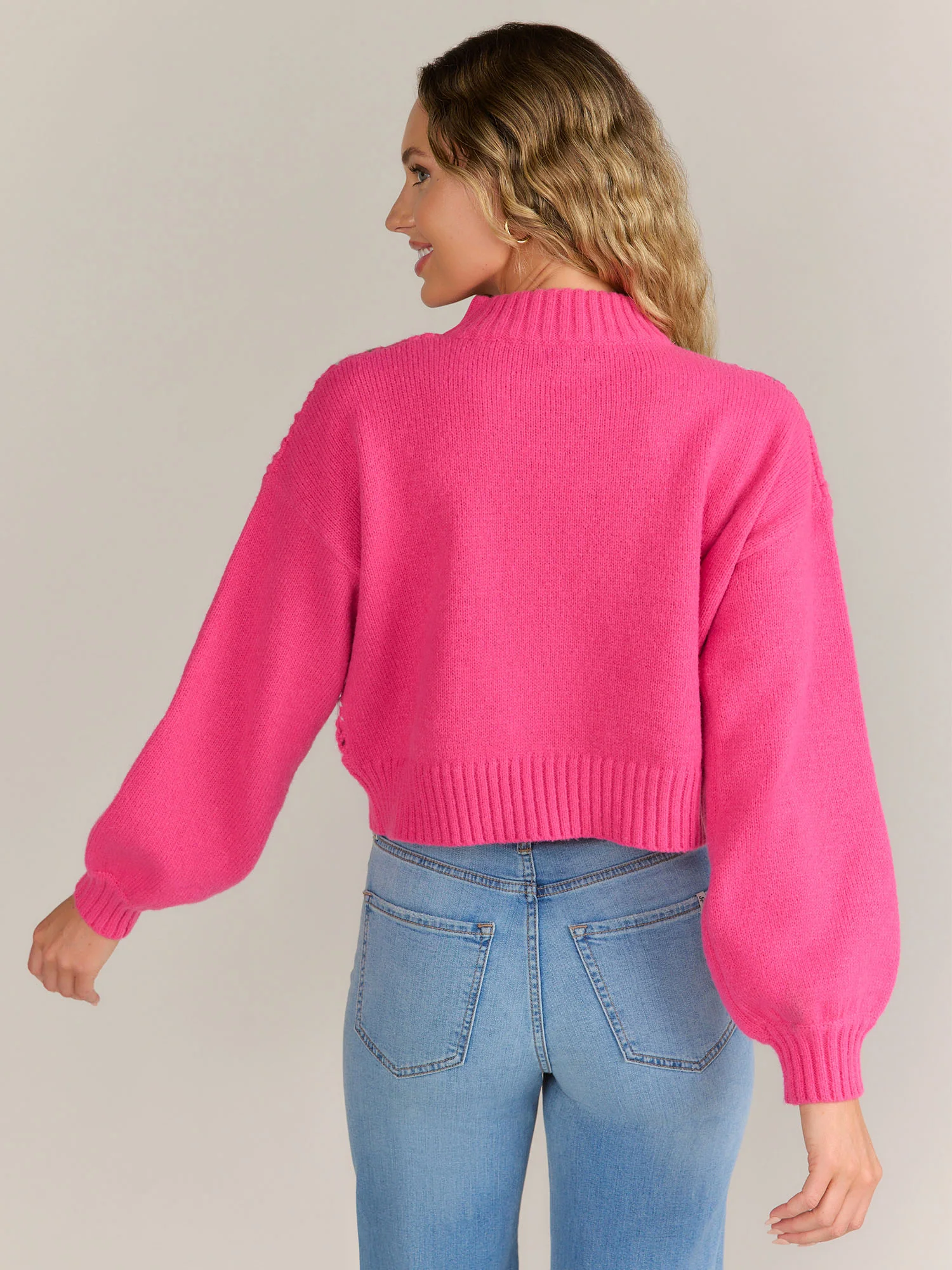 Dreamers Mock Neck Granny Crochet Open Front Sweater - Brands We Love - Image 3