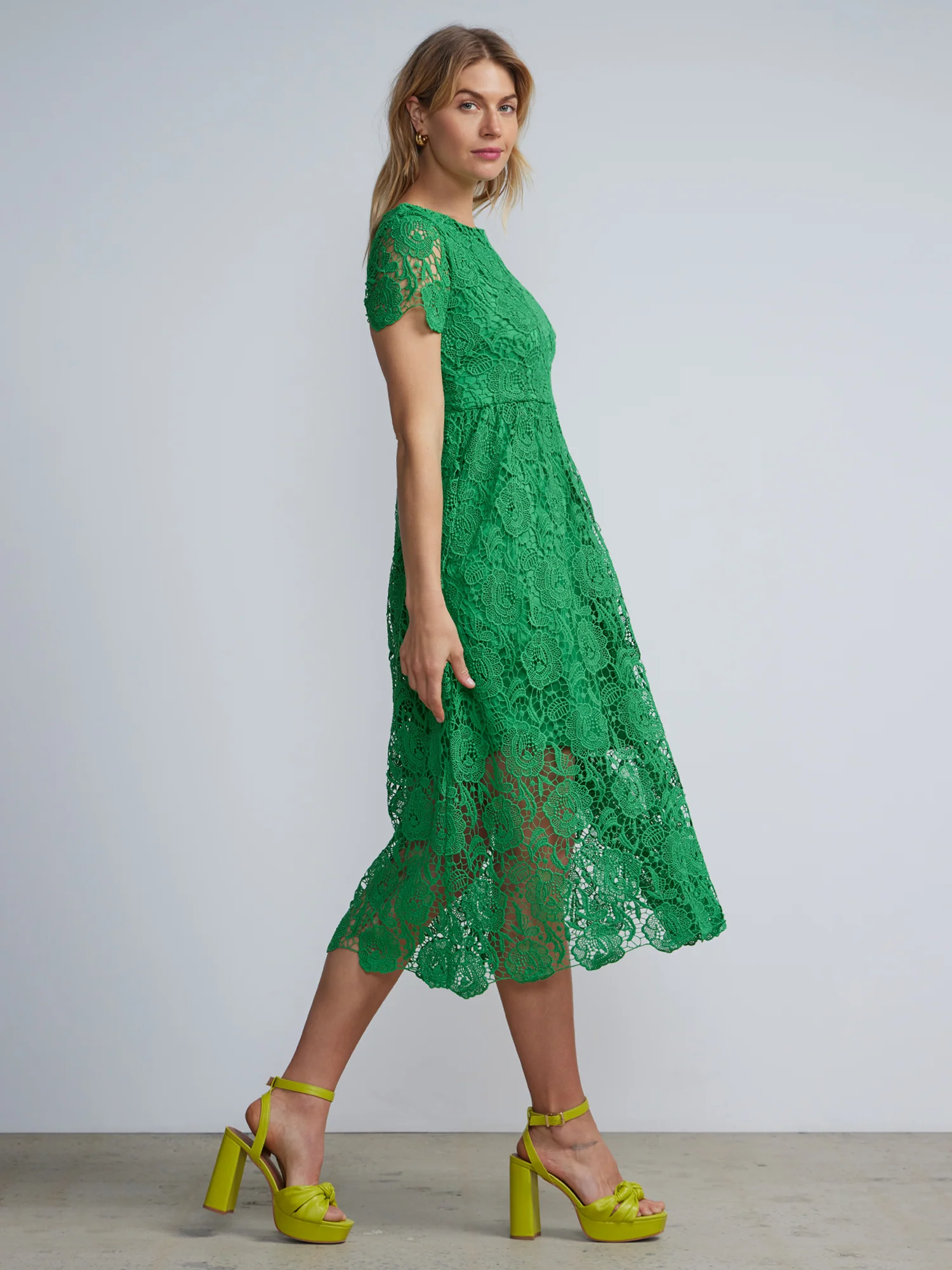 Jewel Neck Flared Lace Dress - Image 2