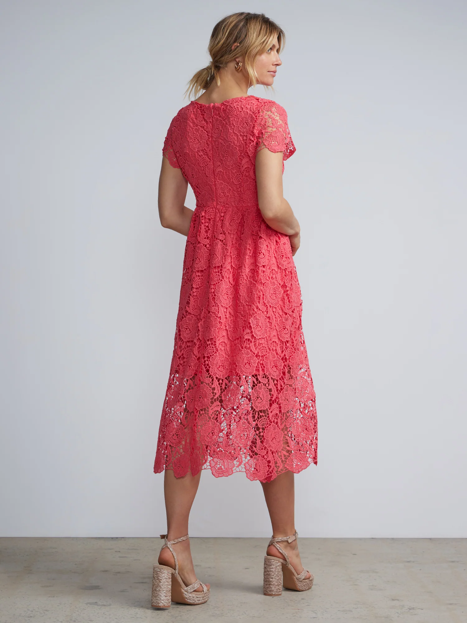 Jewel Neck Flared Lace Dress - Image 7