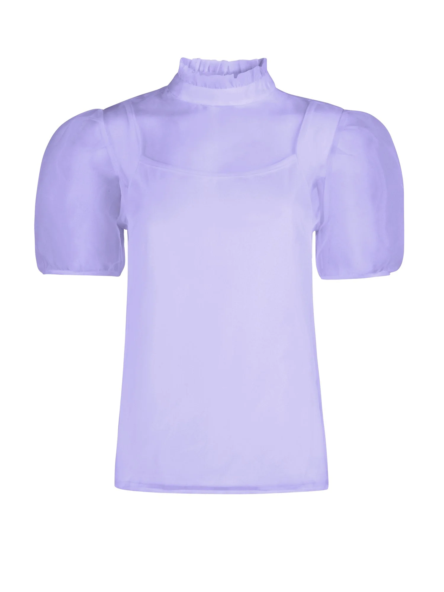 Mock-Neck Organza Puff-Sleeve Top - Image 5