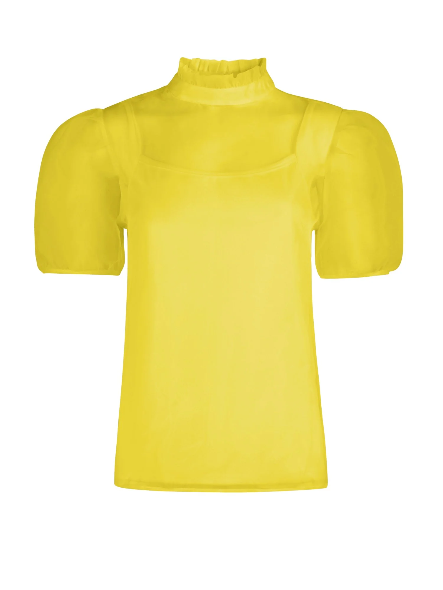 Mock-Neck Organza Puff-Sleeve Top - Image 9