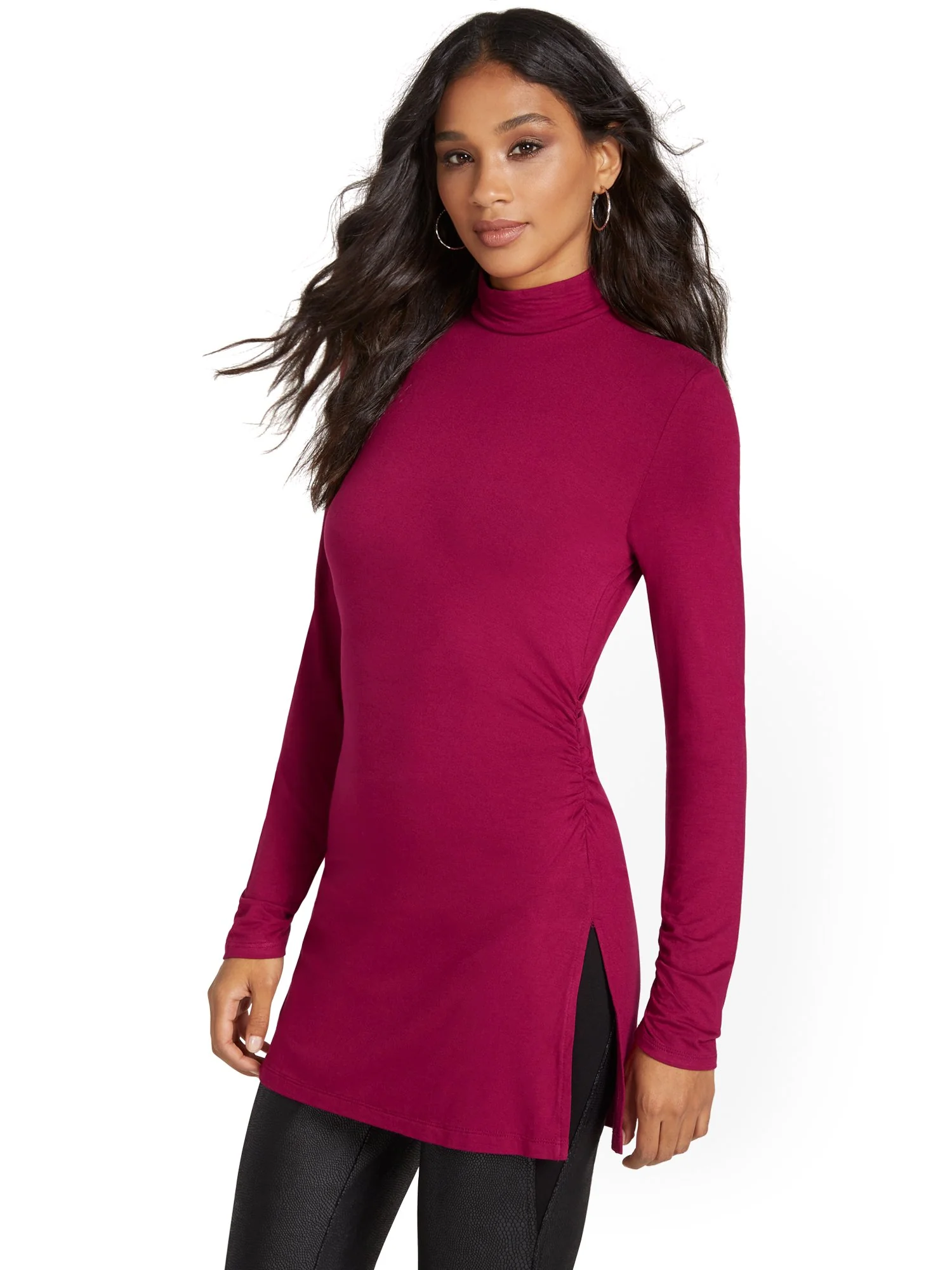 Mock-Neck Slit Tunic Top - Image 13
