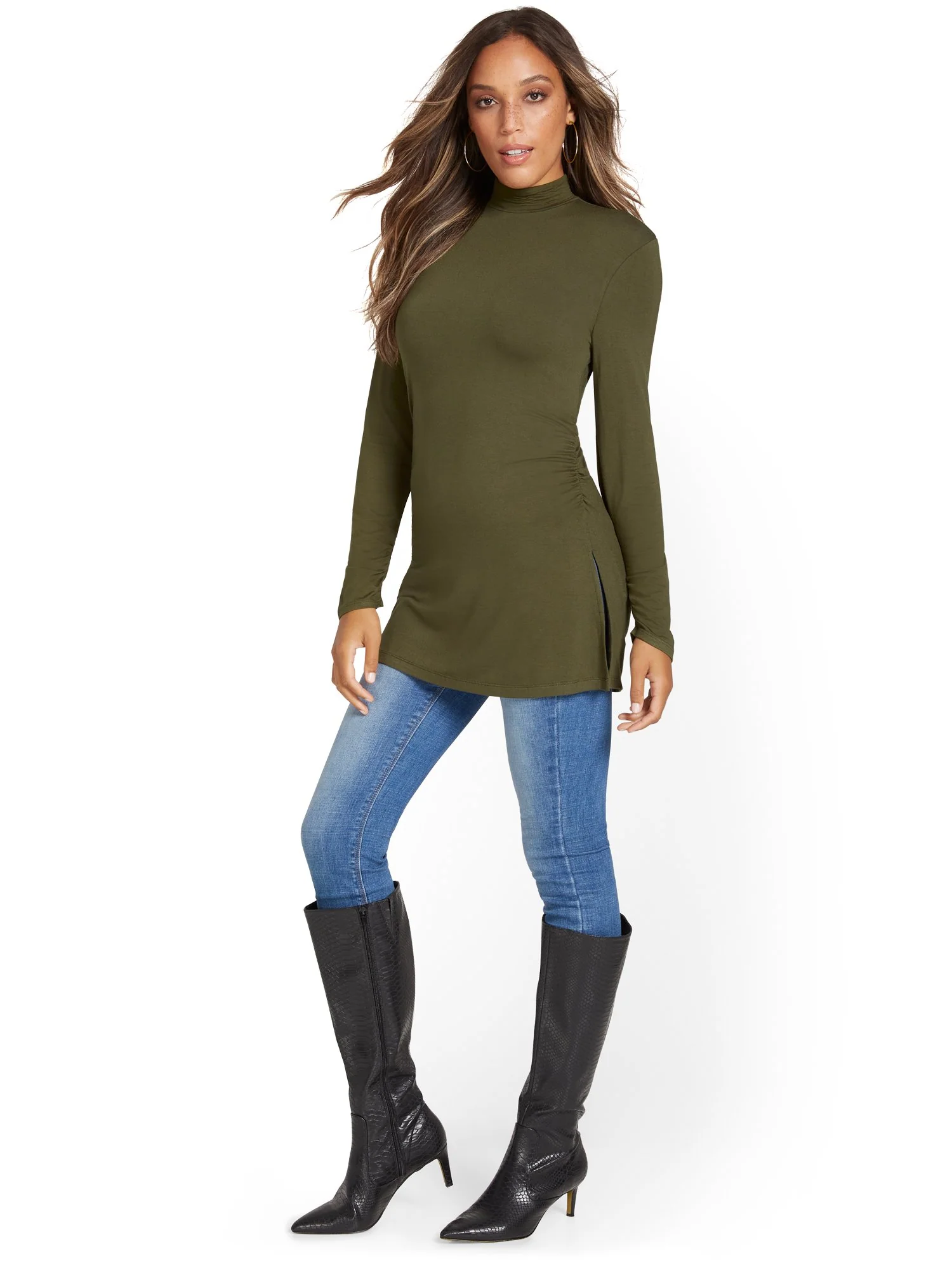 Mock-Neck Slit Tunic Top - Image 9
