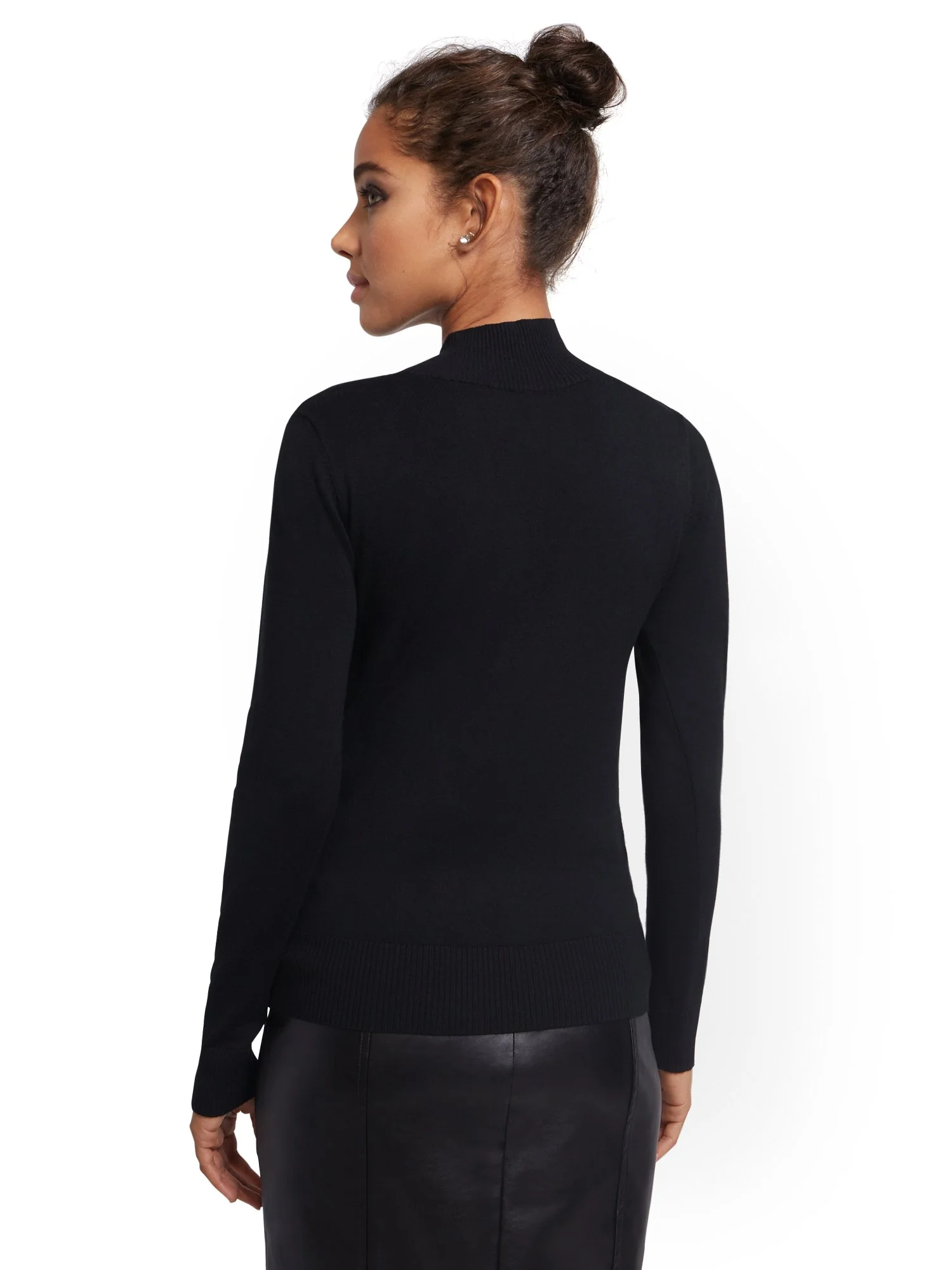 Mock-Neck Sweater with Faux-Leather Bow - Image 3