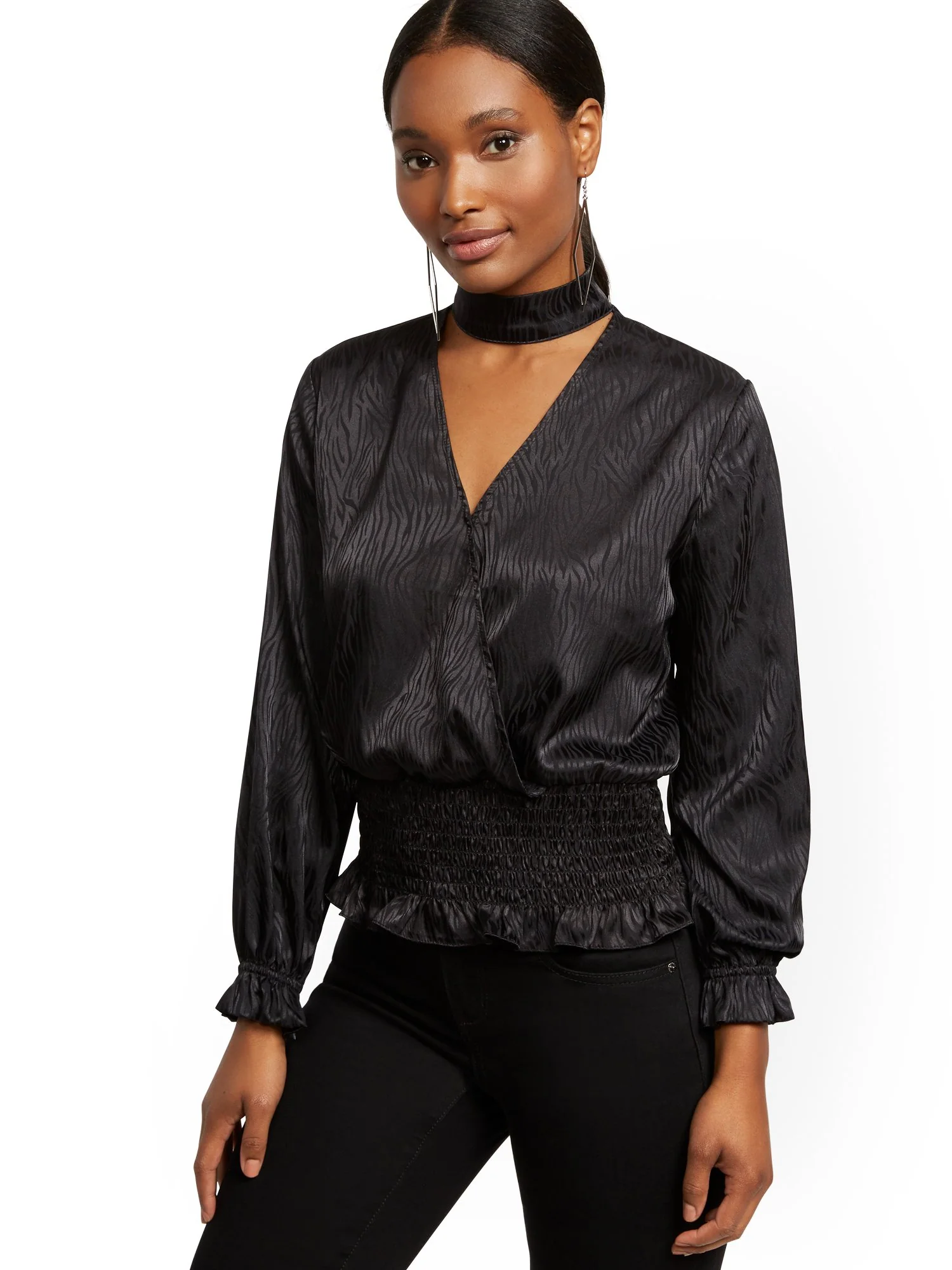 Mock-Neck Wrap Blouse - Image 2