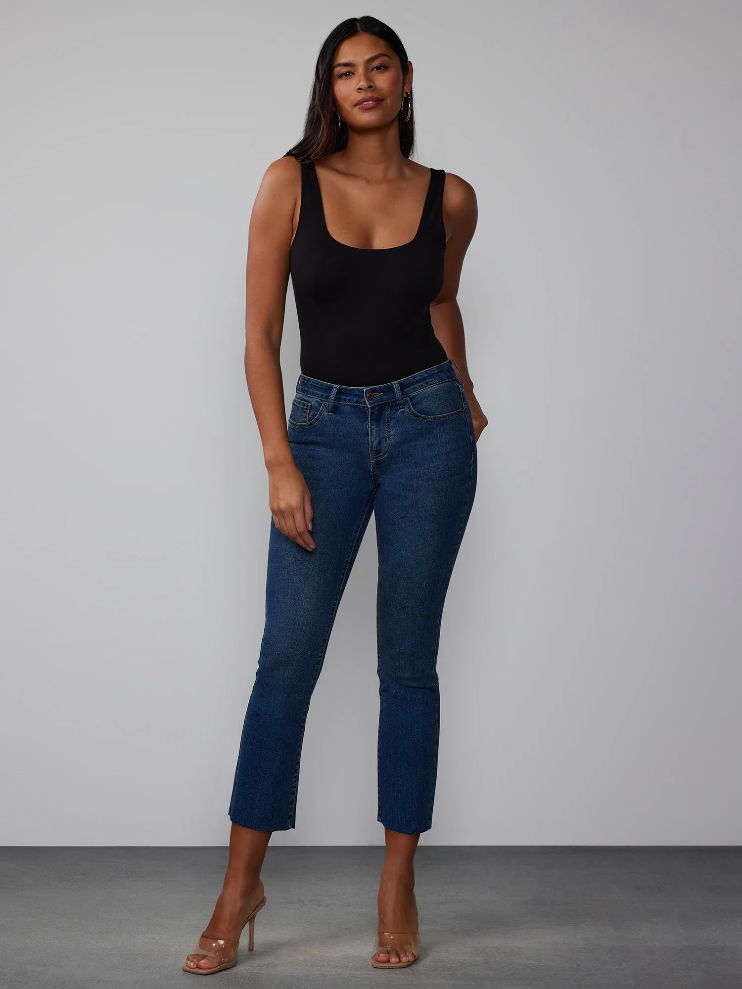 Mid Rise Raw Hem Kick Crop Jeans