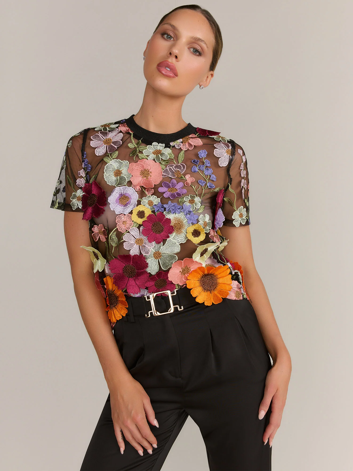 Grey Lab 3D Lace Floral Mesh T-shirt - Brands We Love