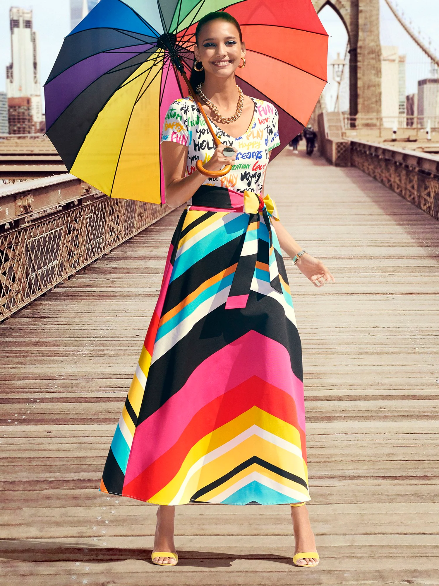 Multi-Chevron Side-Tie Maxi Skirt