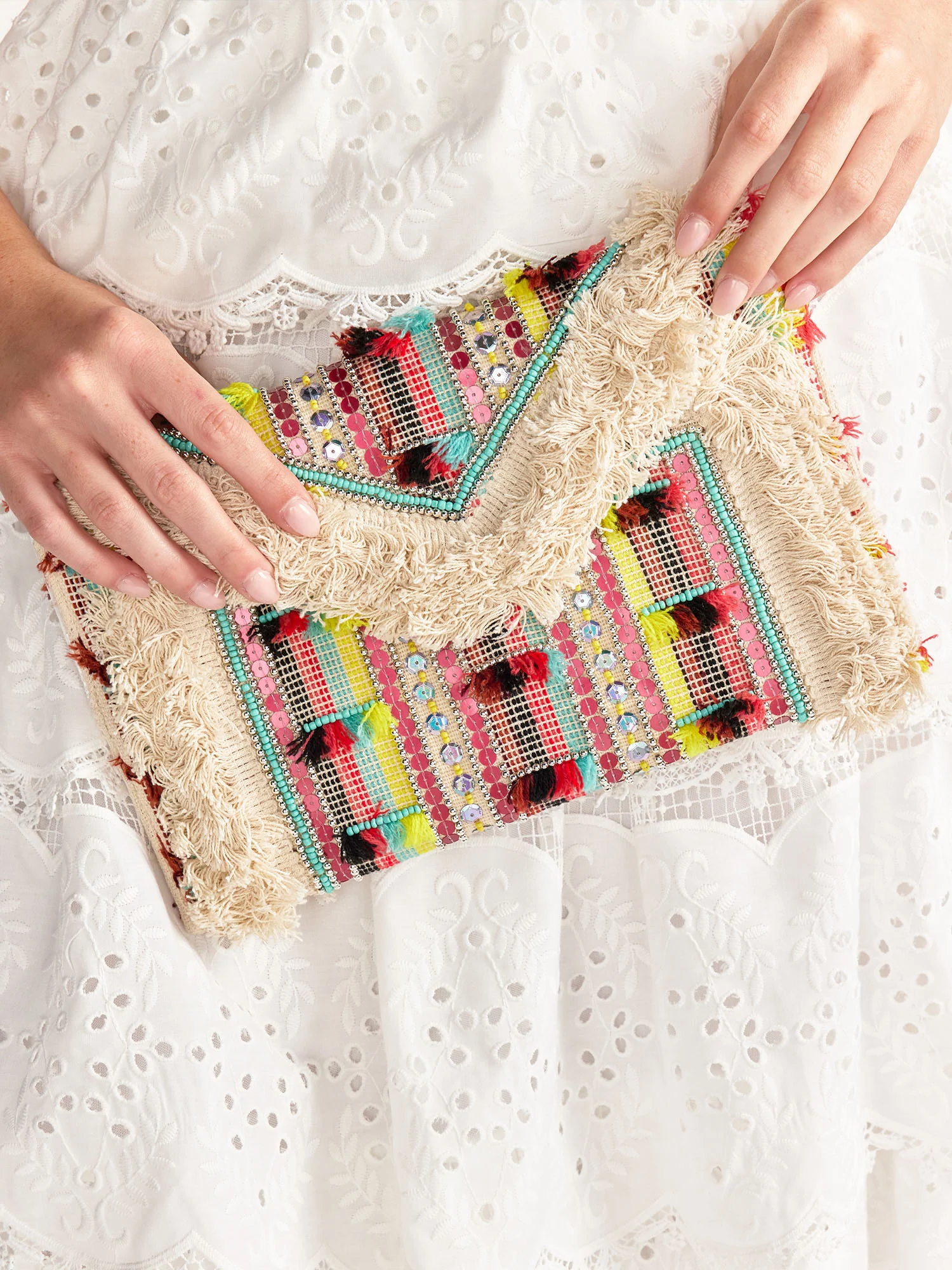 Multi-color Bead Fringe Clutch
