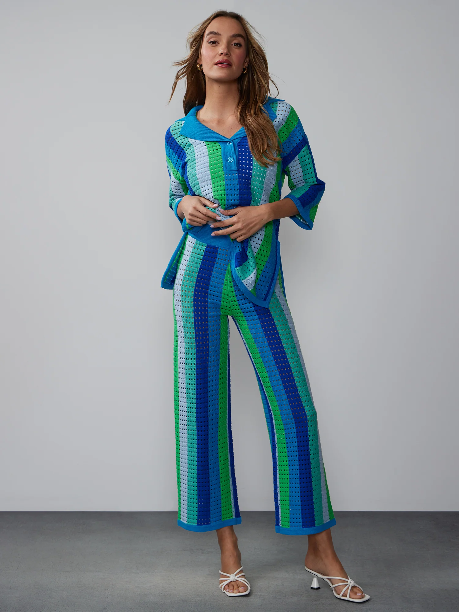 Crochet Knit Striped Pant