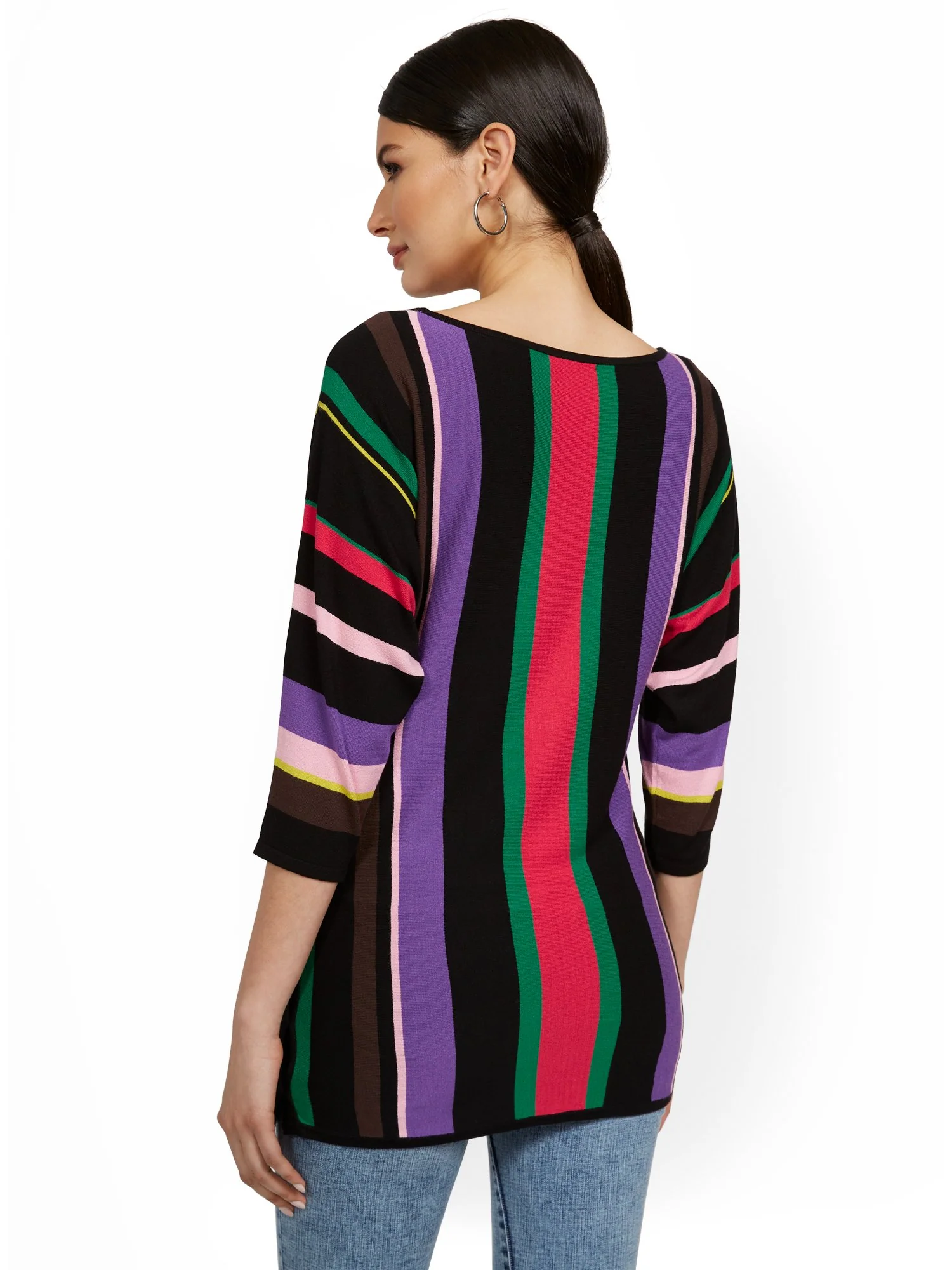 Multi-Stripe Side-Button Tunic Sweater - Image 3