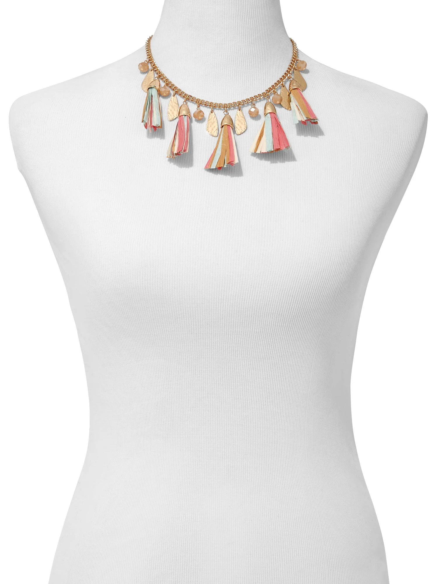 Multicolor Raffia Tassel Statement Necklace - Image 2