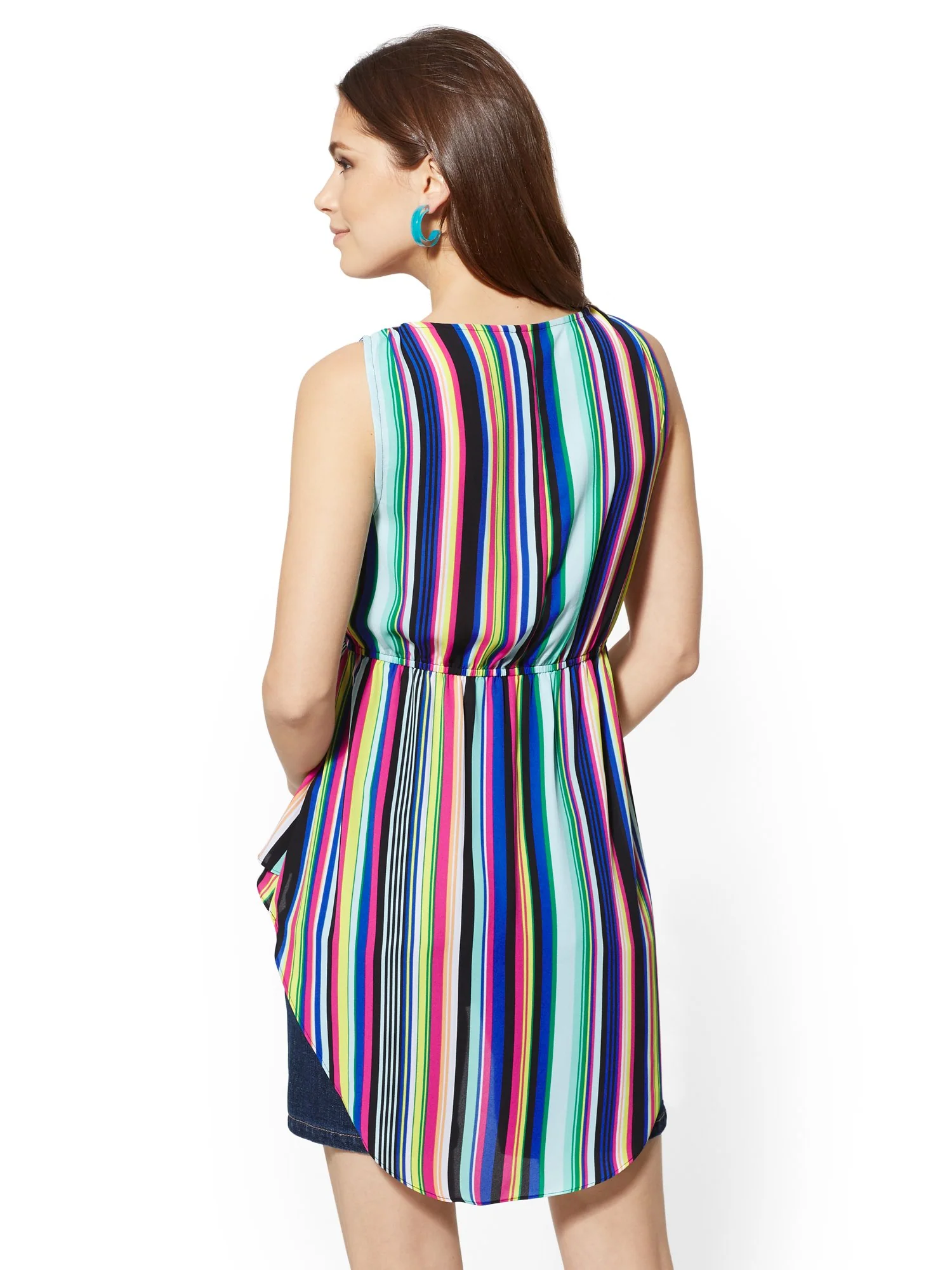 Multicolor Stripe Tiered Hi-Lo Blouse - Image 3