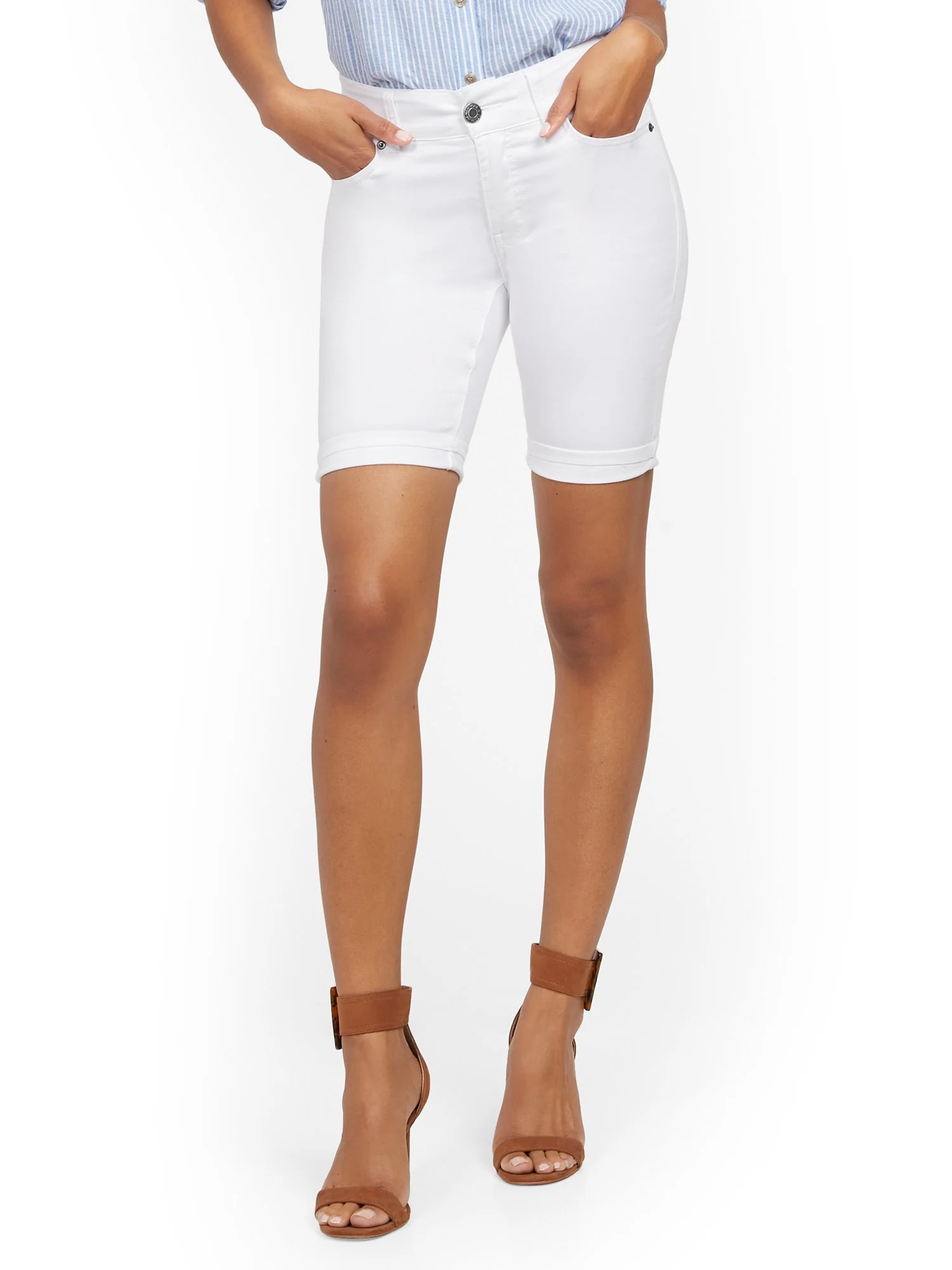 Mya Curvy High-Waisted Sculpting No Gap 9-Inch Short - White - Image 2