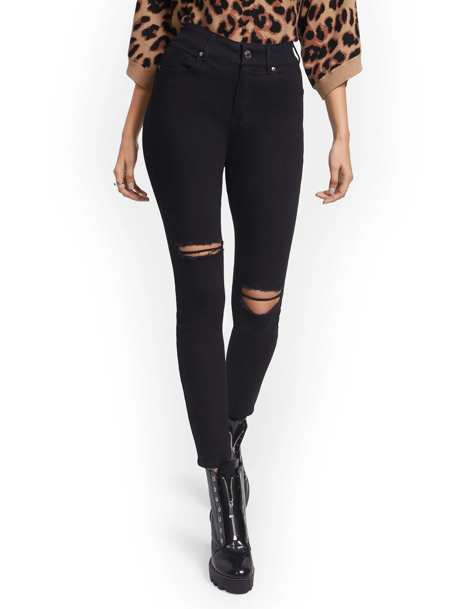 Mya Curvy High-Waisted Sculpting No Gap Super-Skinny Ankle Jeans - Black - Image 2
