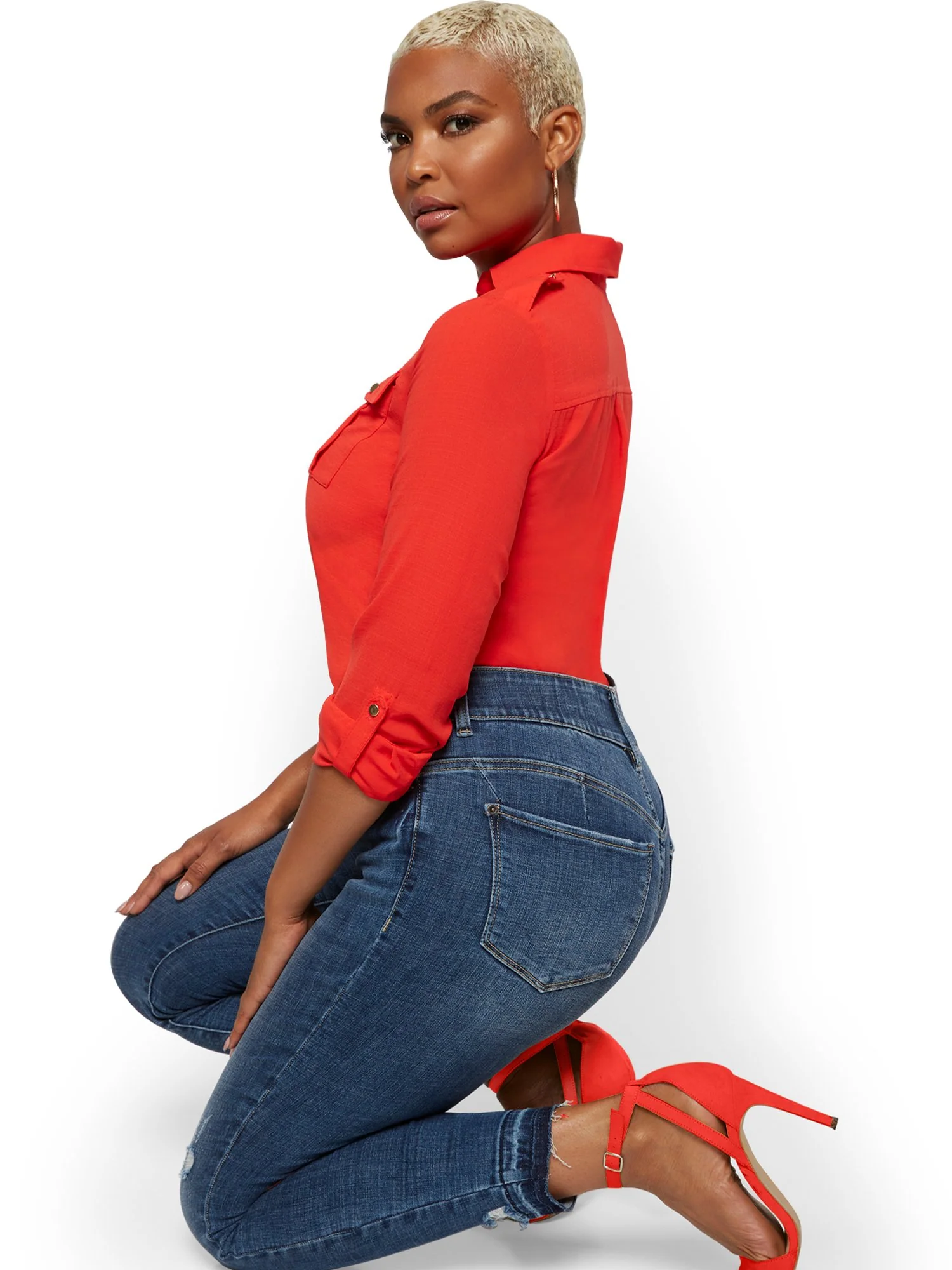 Mya Curvy High-Waisted Sculpting No Gap Super-Skinny Ankle Jeans - Chameleon Blue - Image 2