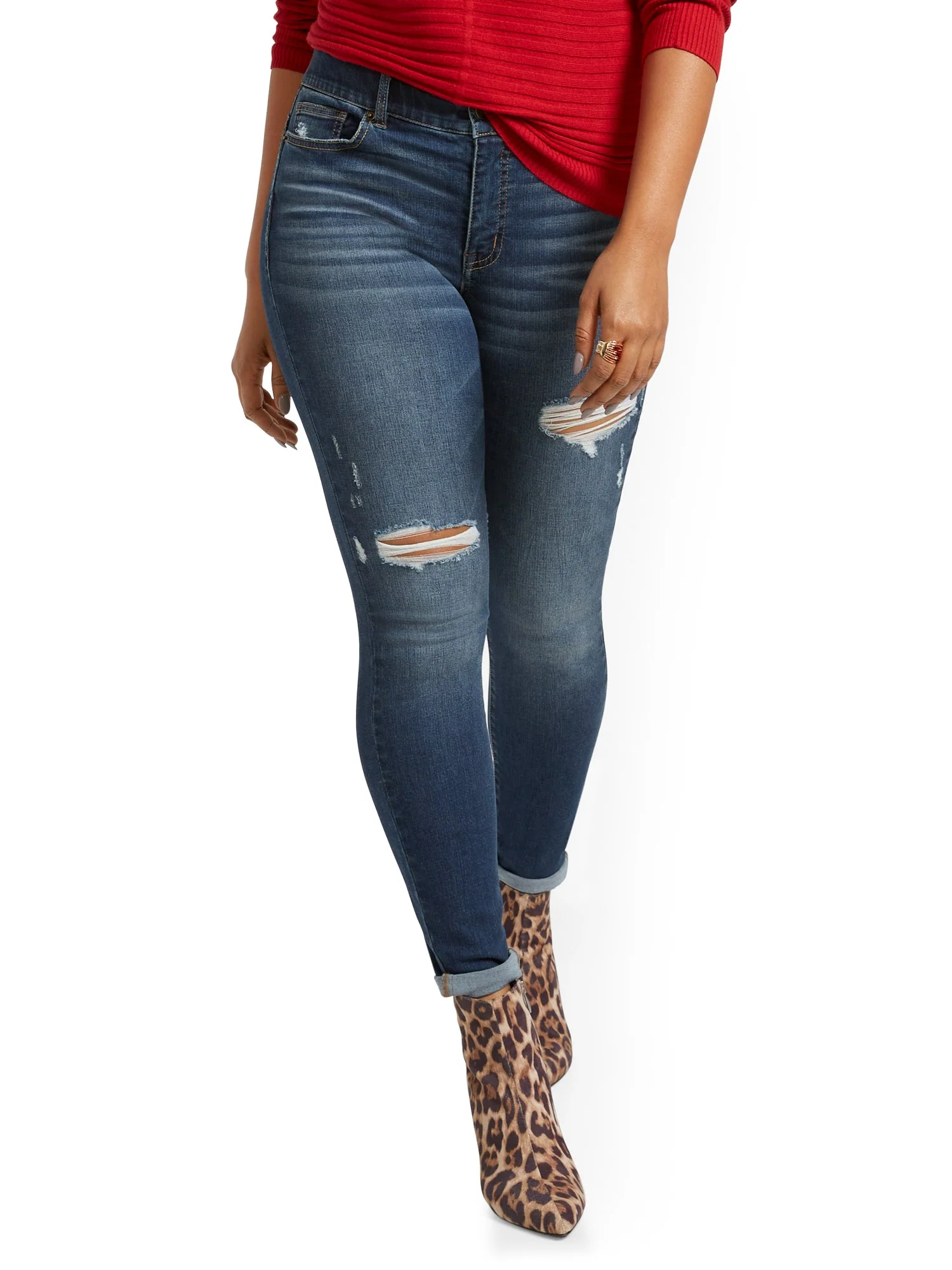 Mya Curvy High-Waisted Sculpting No Gap Super-Skinny Ankle Jeans - Cowboy Blue - Image 2