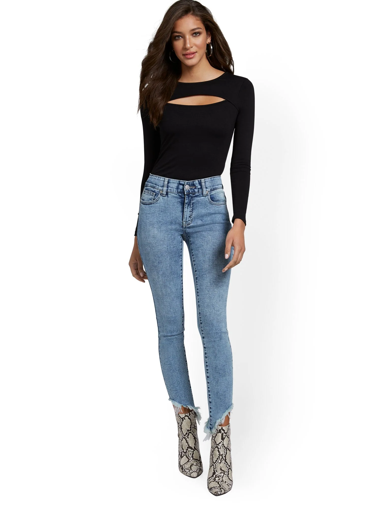 Mya Curvy High-Waisted Sculpting No Gap Super-Skinny Ankle Jeans - Ripped-Hem - Image 5