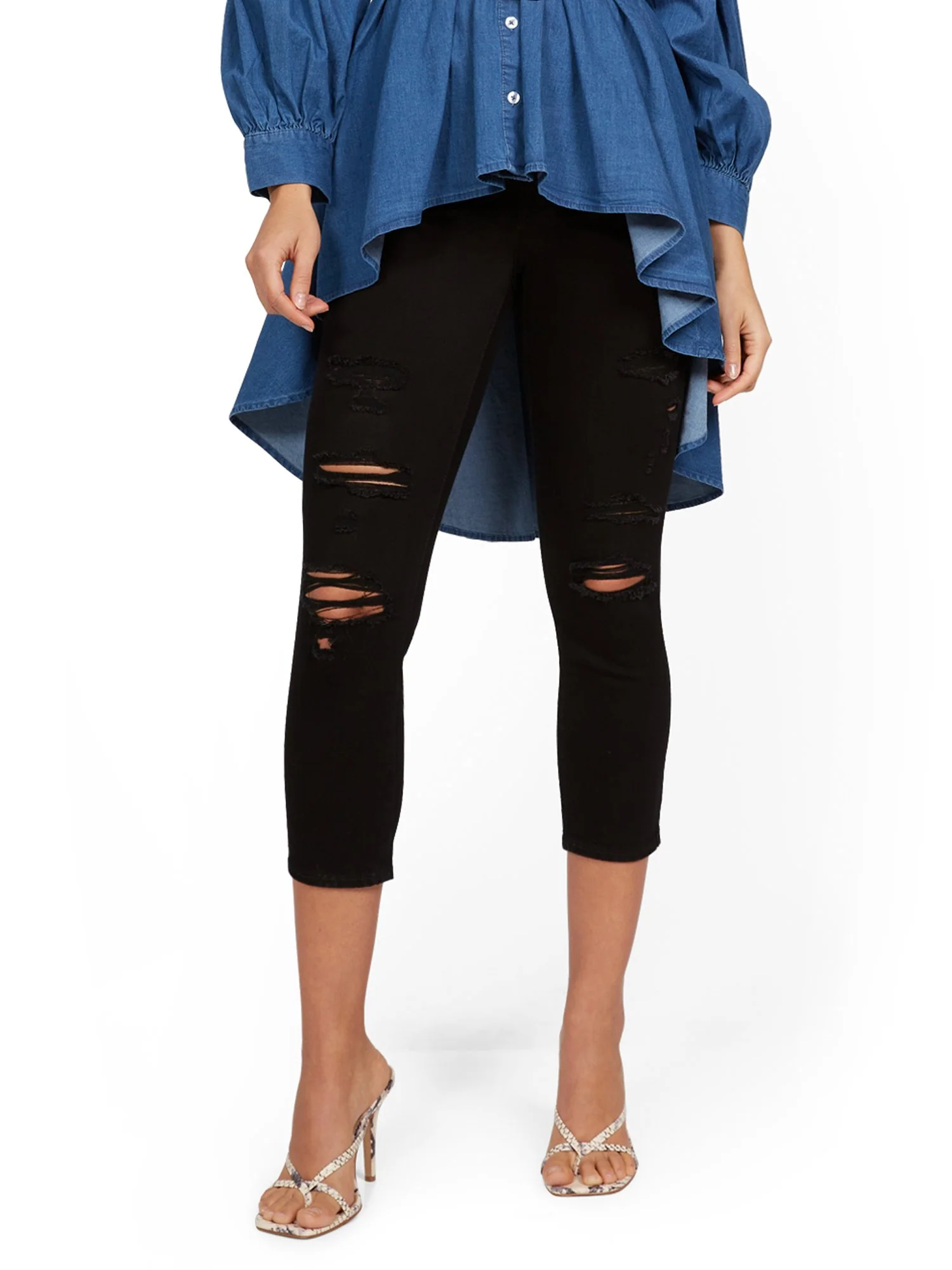 Mya Curvy High-Waisted Sculpting No Gap Super-Skinny Capri Jeans - Black - Image 2
