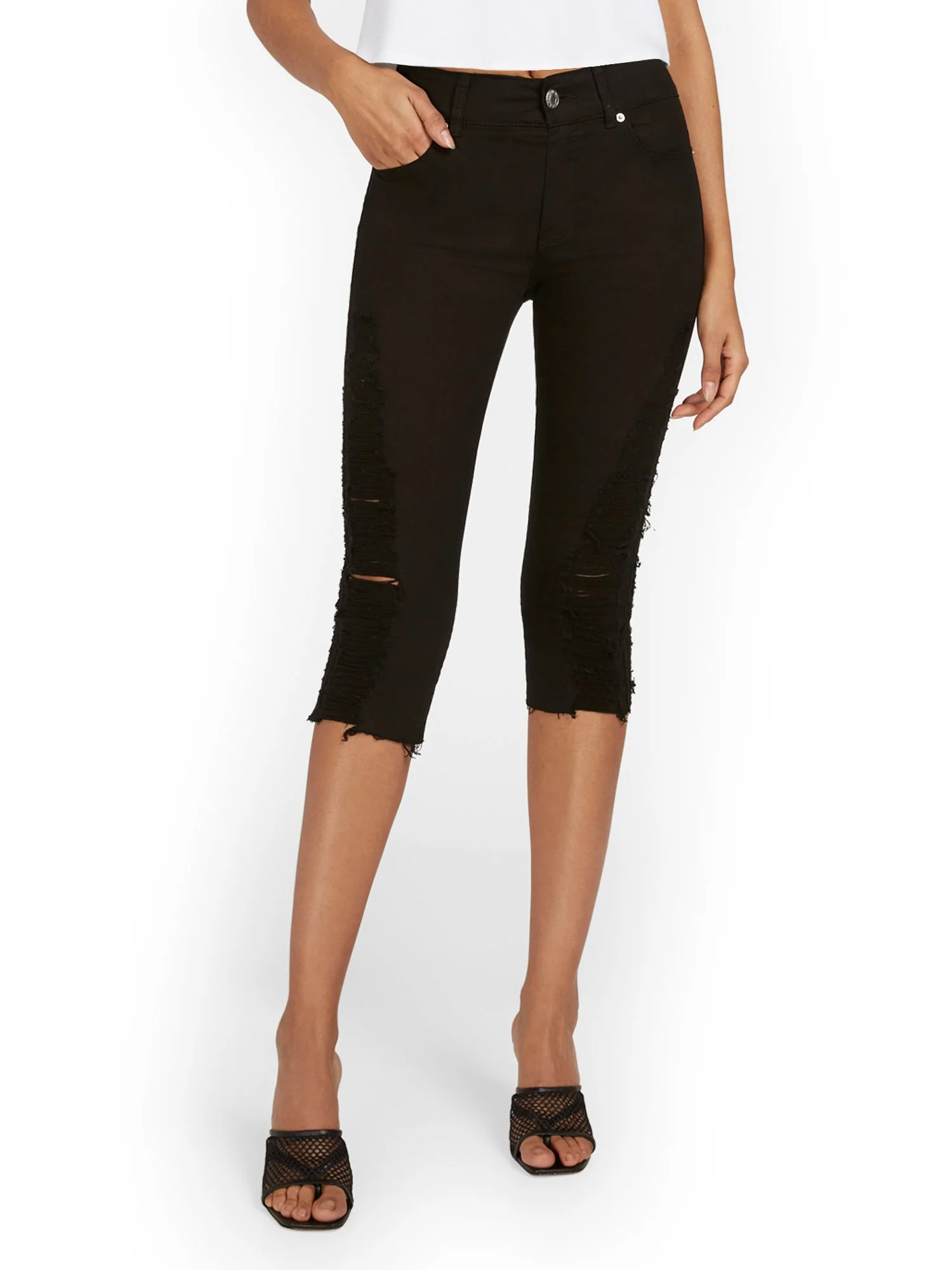 Mya Curvy High-Waisted Sculpting No Gap Super-Skinny Capri Jeans - Black - Image 2