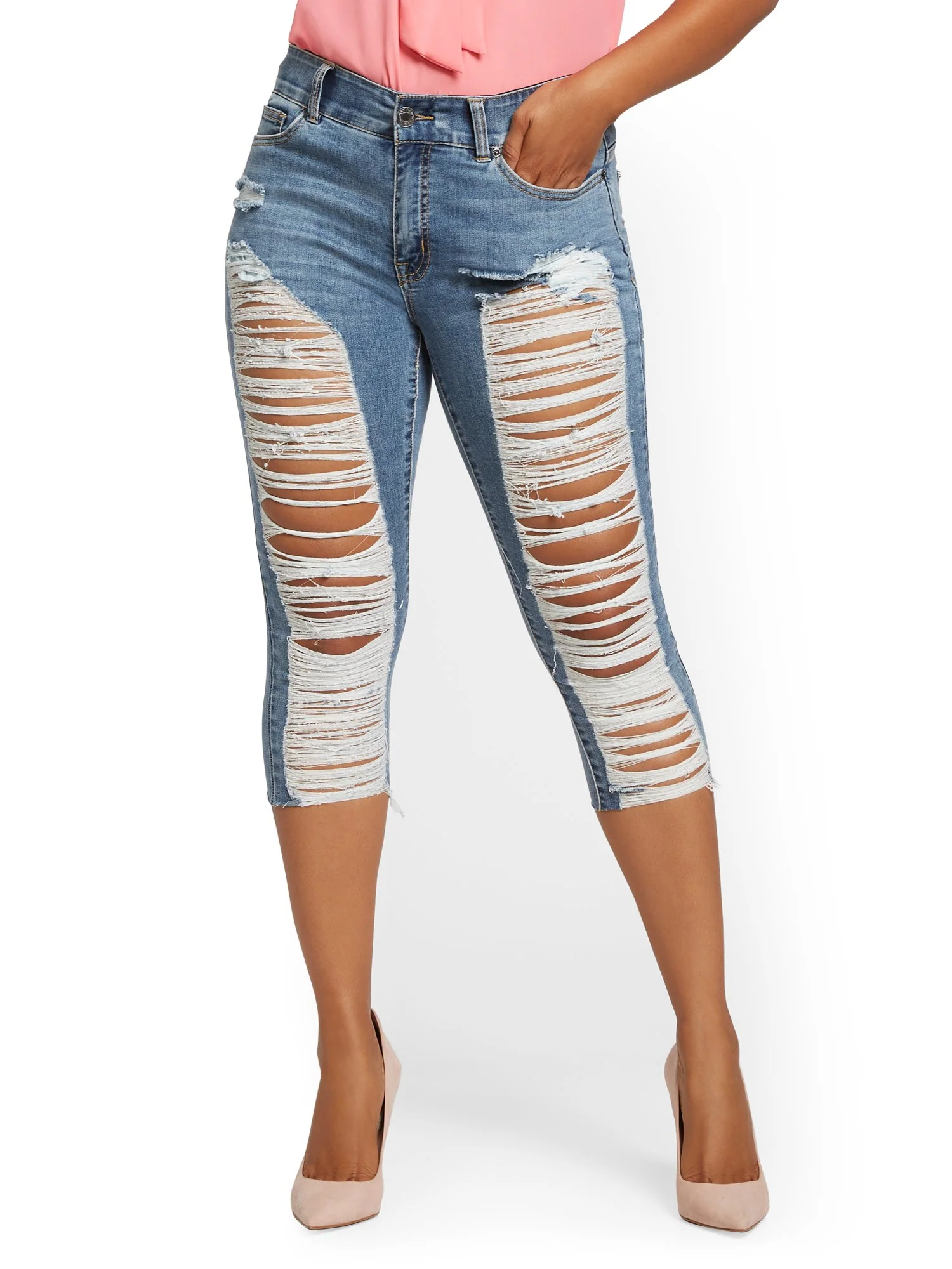 Mya Curvy High-Waisted Sculpting No Gap Super-Skinny Capri Jeans - Light Indigo - Image 2