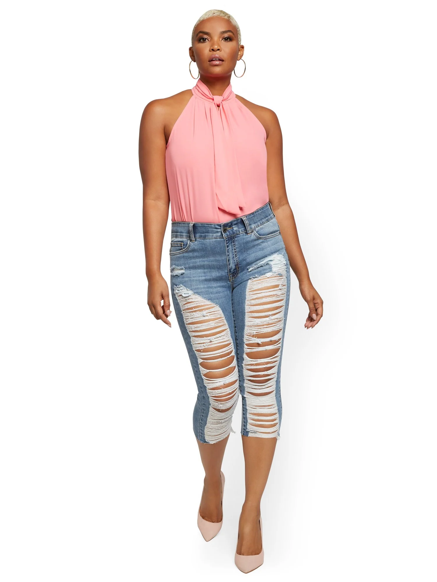 Mya Curvy High-Waisted Sculpting No Gap Super-Skinny Capri Jeans - Light Indigo - Image 6