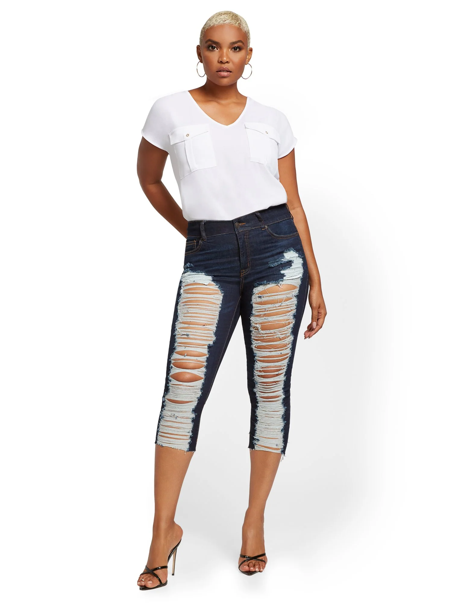 Mya Curvy High-Waisted Sculpting No Gap Super-Skinny Capri Jeans - Medium Indigo - Image 5