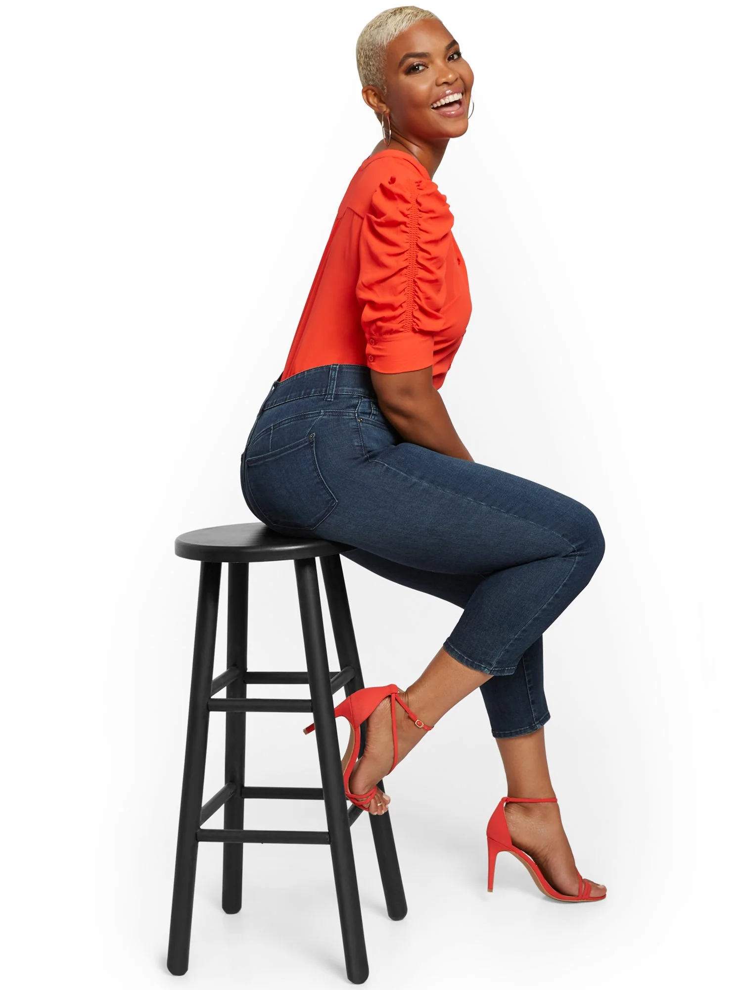 Mya Curvy High-Waisted Sculpting No Gap Super-Skinny Capri Jeans - Steinway Blue - Image 2