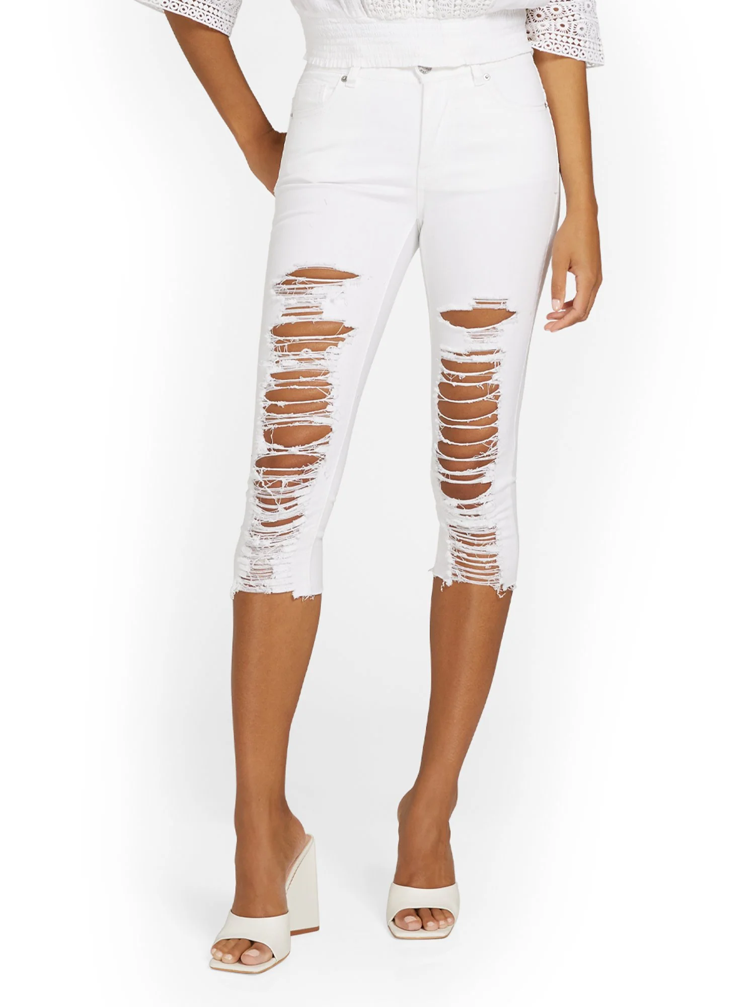 Mya Curvy High-Waisted Sculpting No Gap Super-Skinny Capri Jeans - White - Image 2