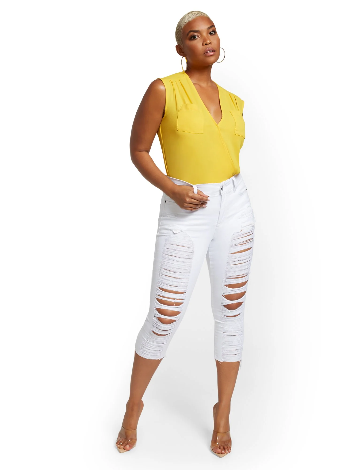 Mya Curvy High-Waisted Sculpting No Gap Super-Skinny Capri Jeans - White - Image 7