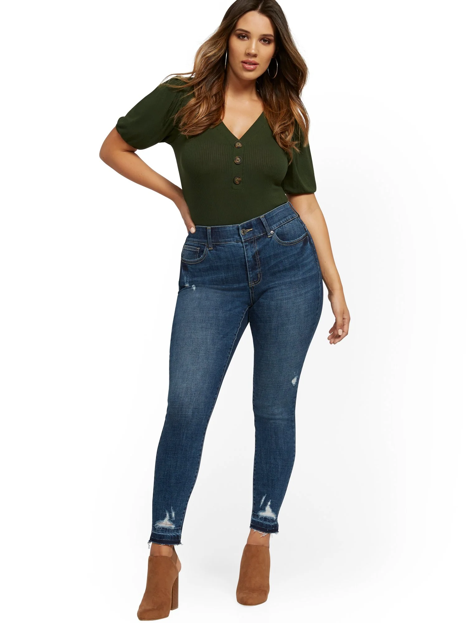 Mya Curvy High-Waisted Sculpting No Gap Super-Skinny Jeans - Chameleon Blue - Image 4