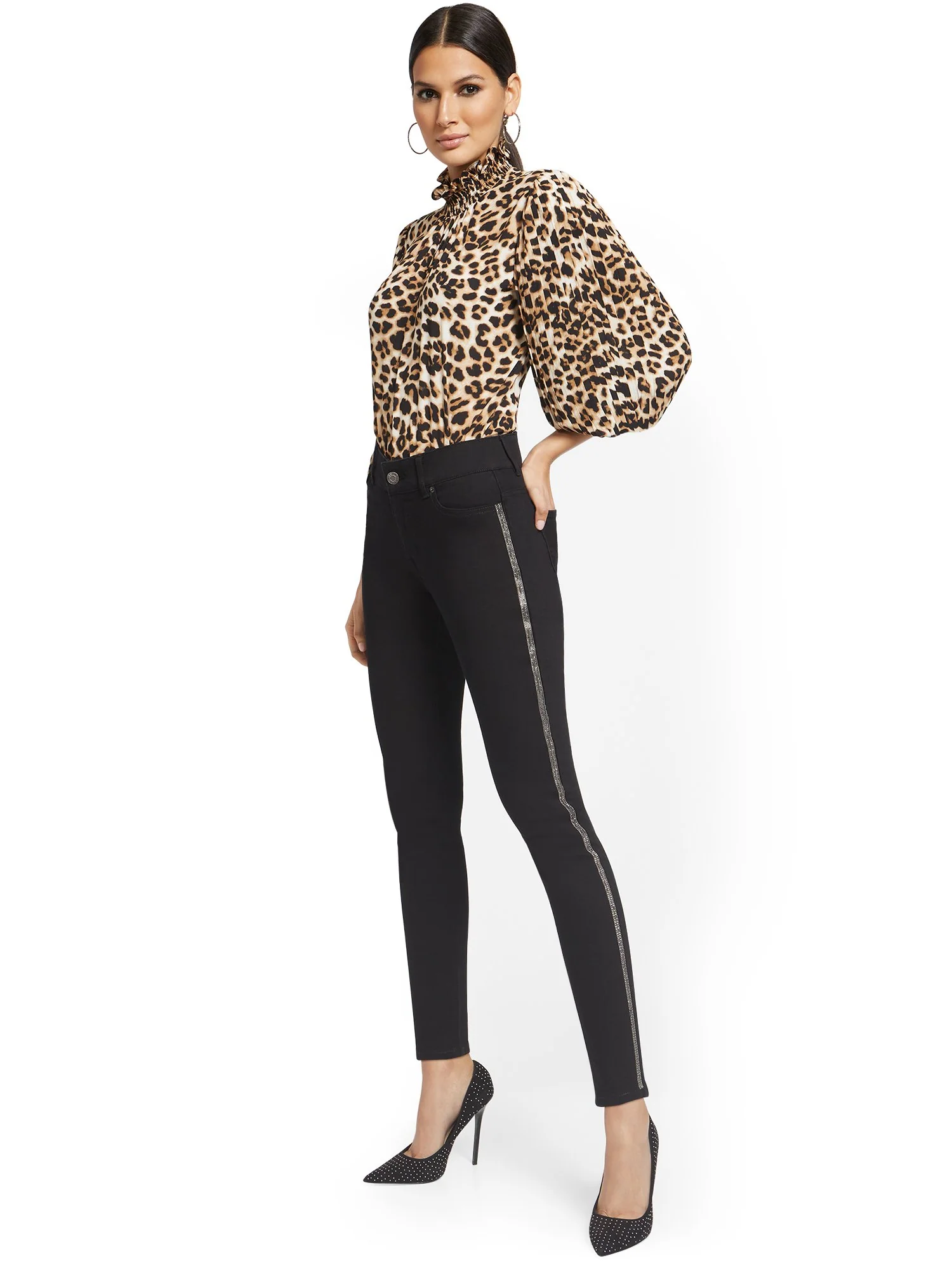 Mya Curvy High-Waisted Sculpting No Gap Super-Skinny Jeans - Rhinestone Stripes - Image 4