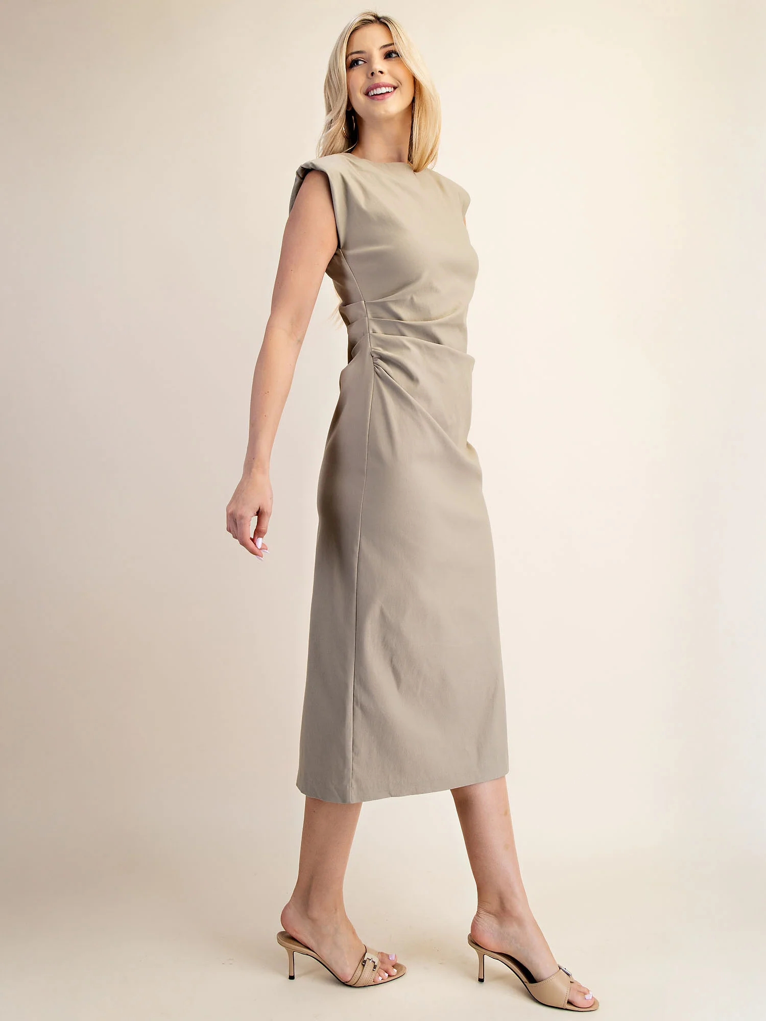 Nadia Sleeveless Ruched Waist Crepe Column Midi Dress - Image 10