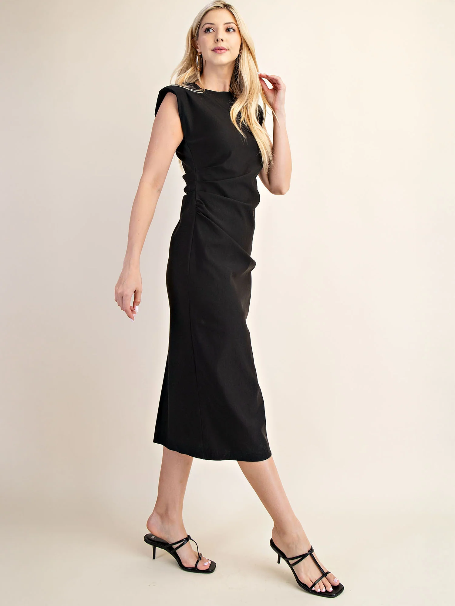Nadia Sleeveless Ruched Waist Crepe Column Midi Dress - Image 5
